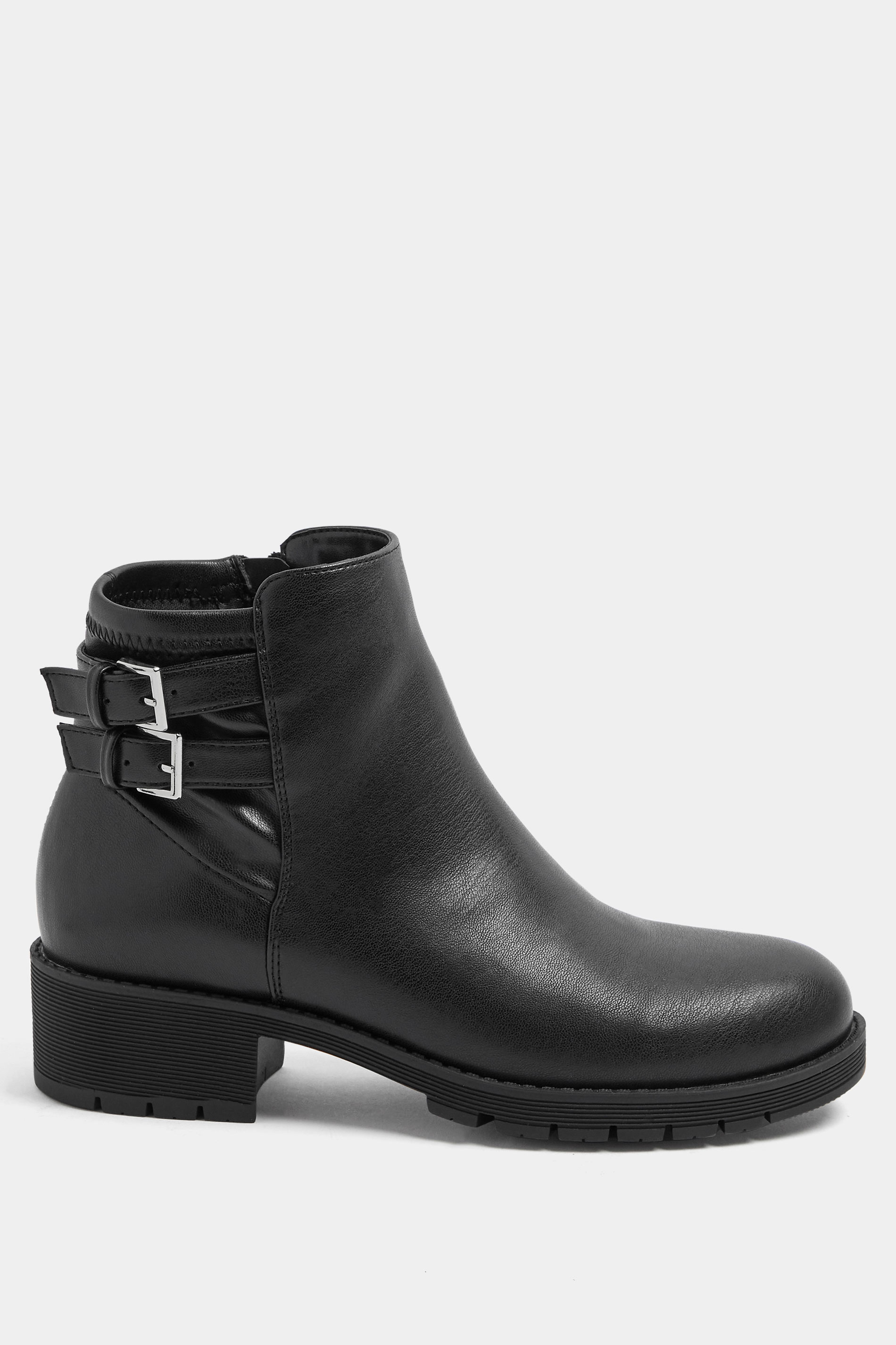 Black Double Buckle Faux Leather Chelsea Boots In Wide E Fit | Yours Clothing 2
