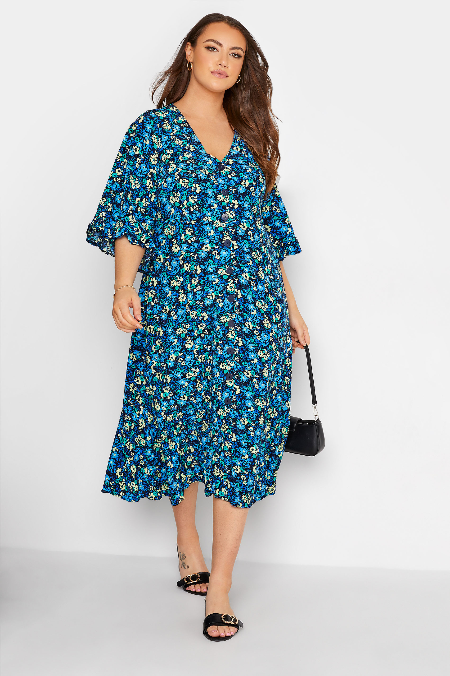Robes Grande Taille Grande taille  Robes Mi-Longue | THE LIMITED EDIT - Robe Midaxi Bleue Floral Manches Amples - VP64604