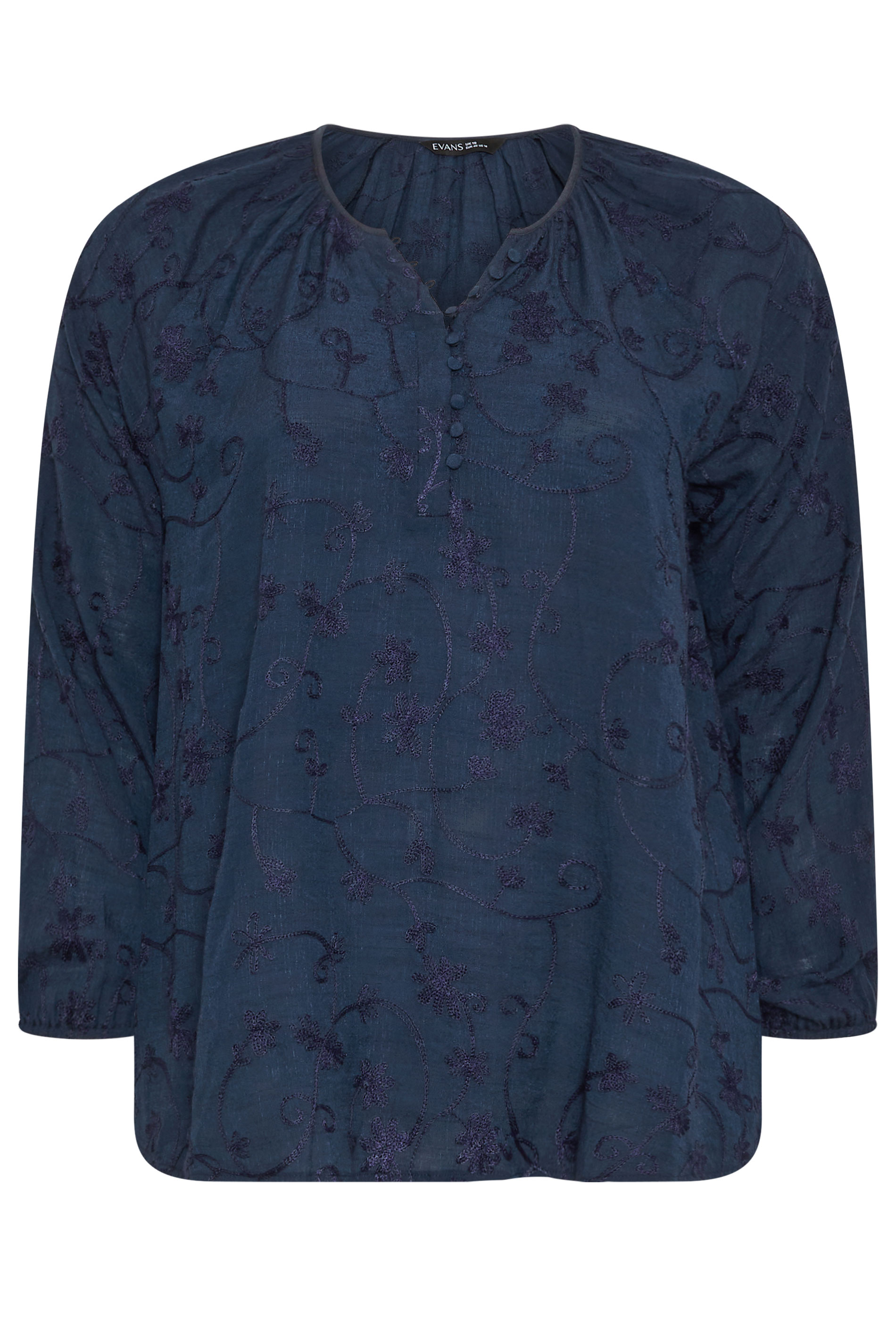 EVANS Plus Size Navy Blue Floral Embroidered Blouse | Evans 6