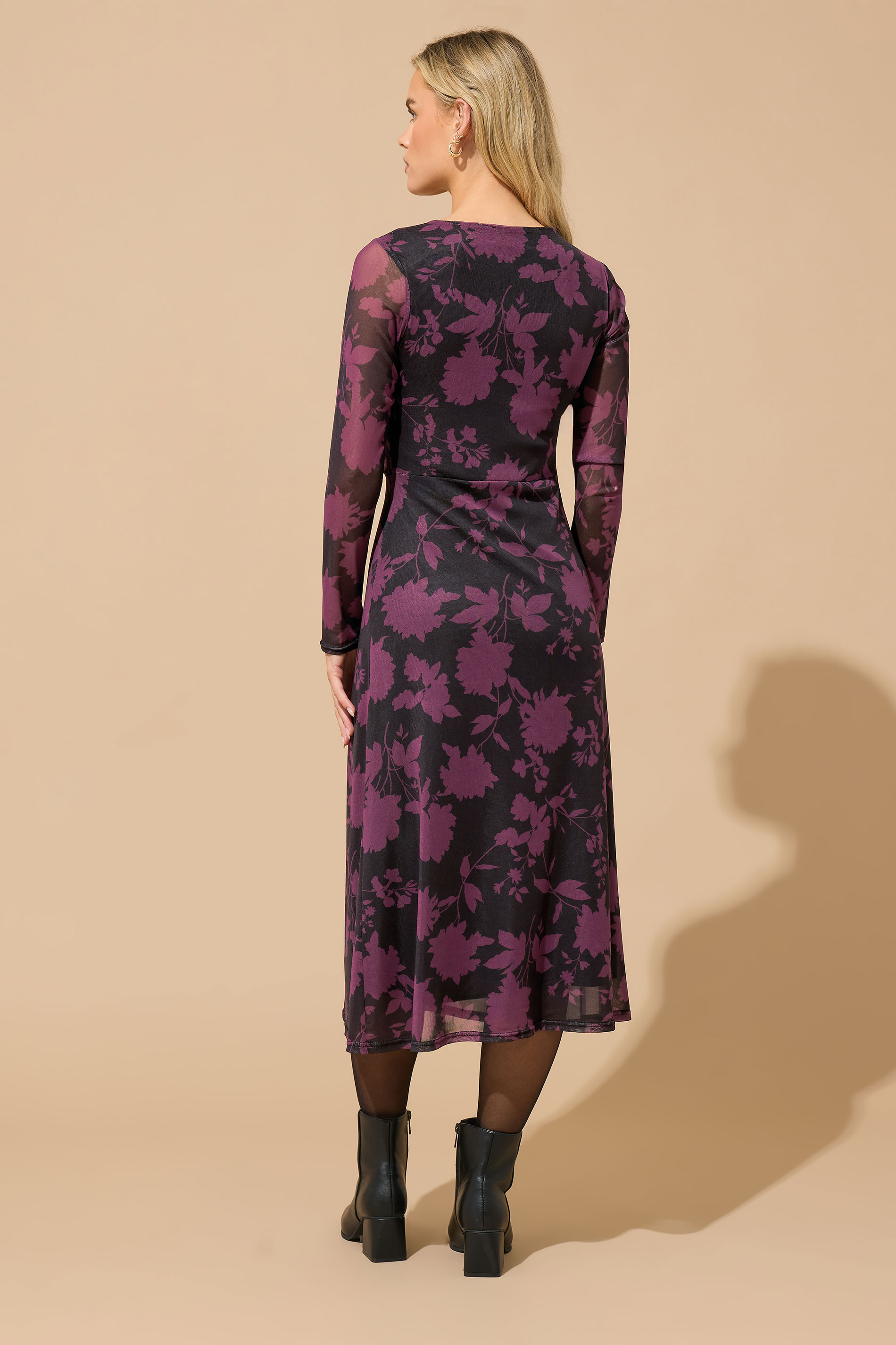 M&Co Petite Berry Purple Floral Mesh Twist Side Dress | M&Co 2