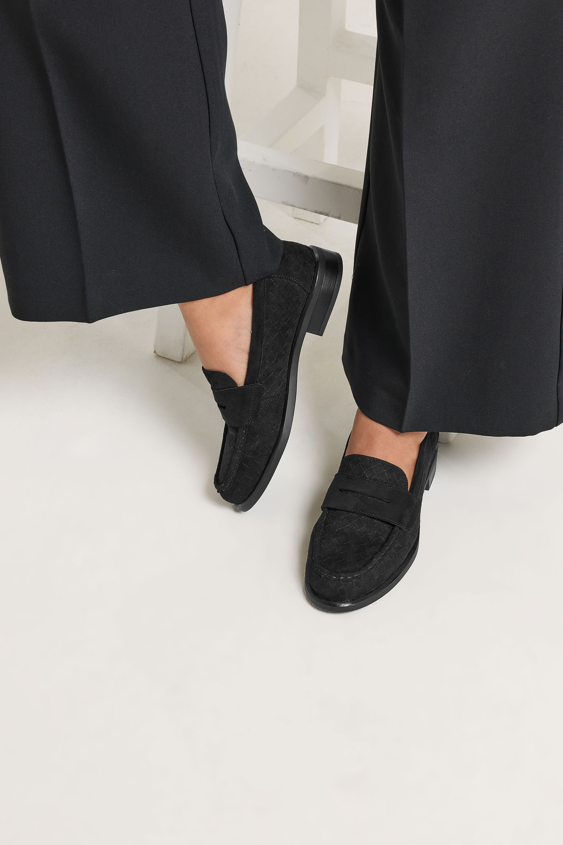 Black Woven Embossed Loafers In Wide E Fit | Yours Clothing 1