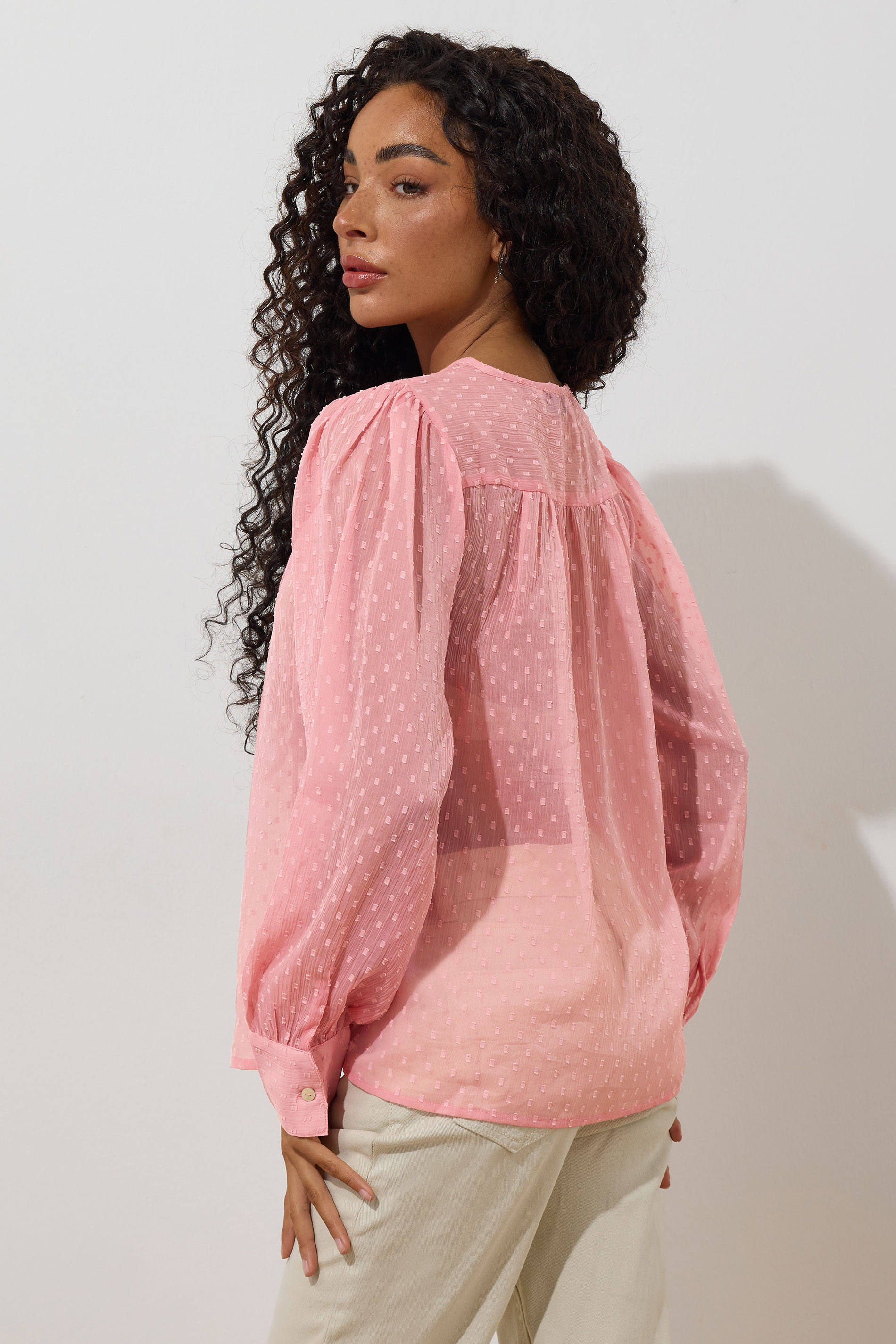 M&Co Petite Blush Pink Floral Embroidered Tie Neck Blouse | M&Co 2