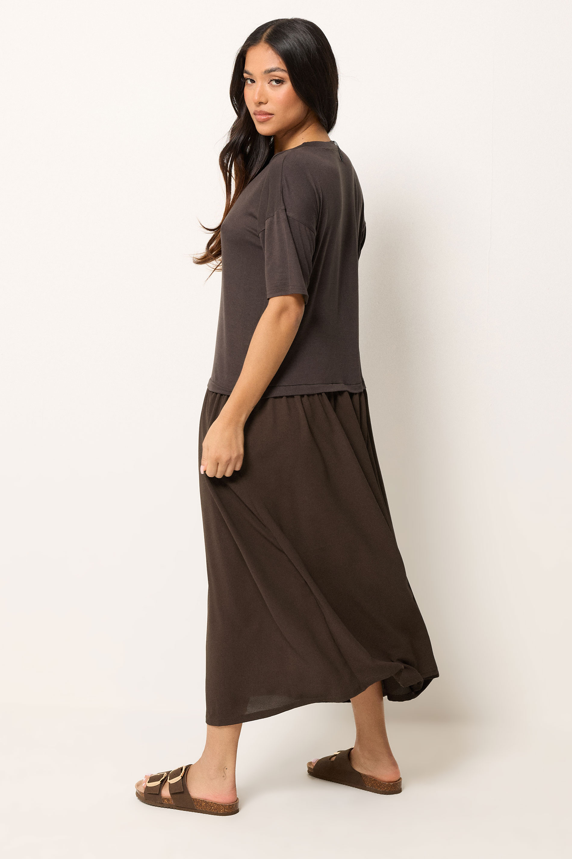 PixieGirl Petite Women's Chocolate Brown Drop Waist Maxi Dress | PixieGirl 2