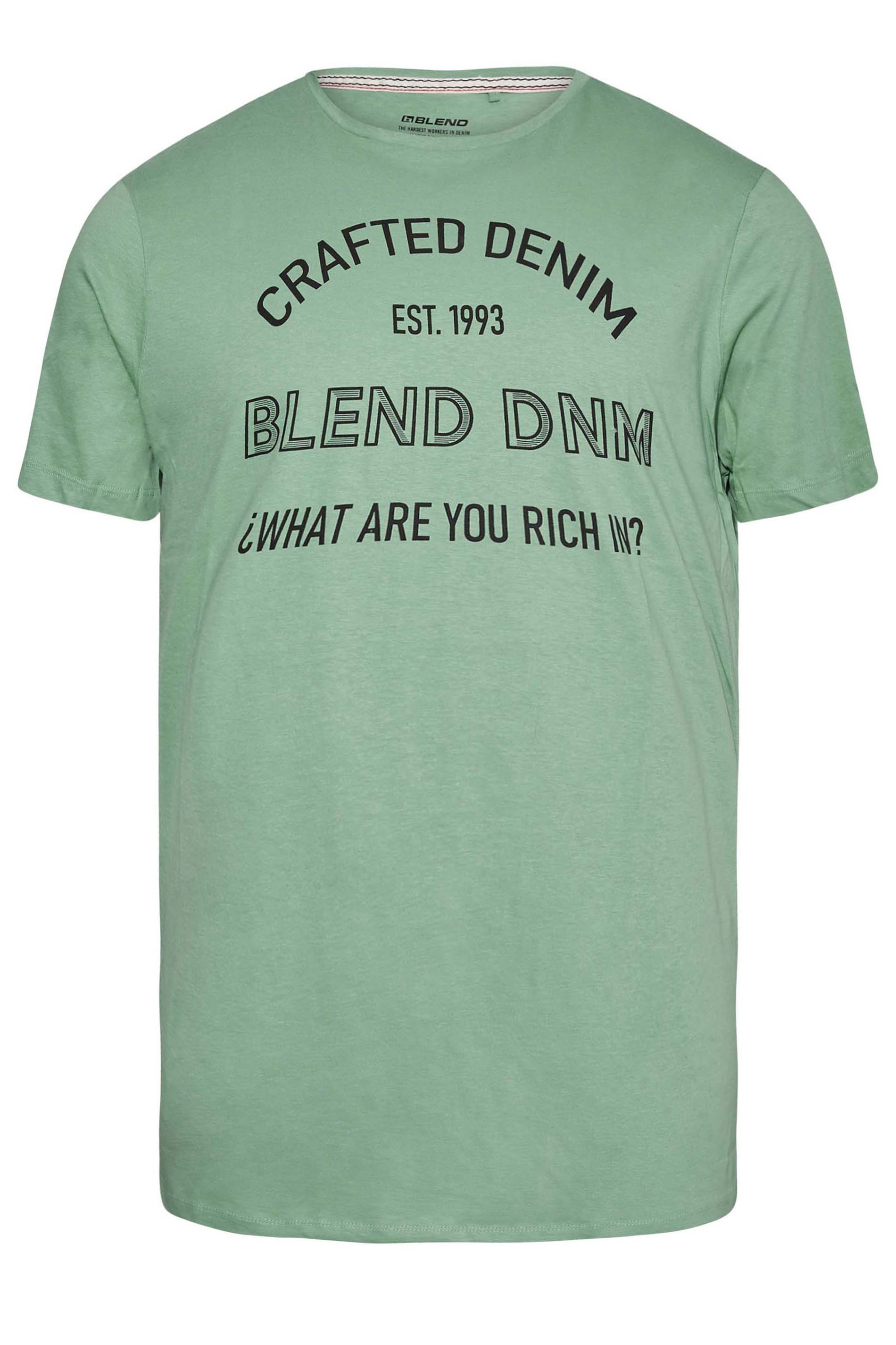 BLEND Big & Tall Sage Green 'Crafted' Print T-Shirt | BadRhino 2