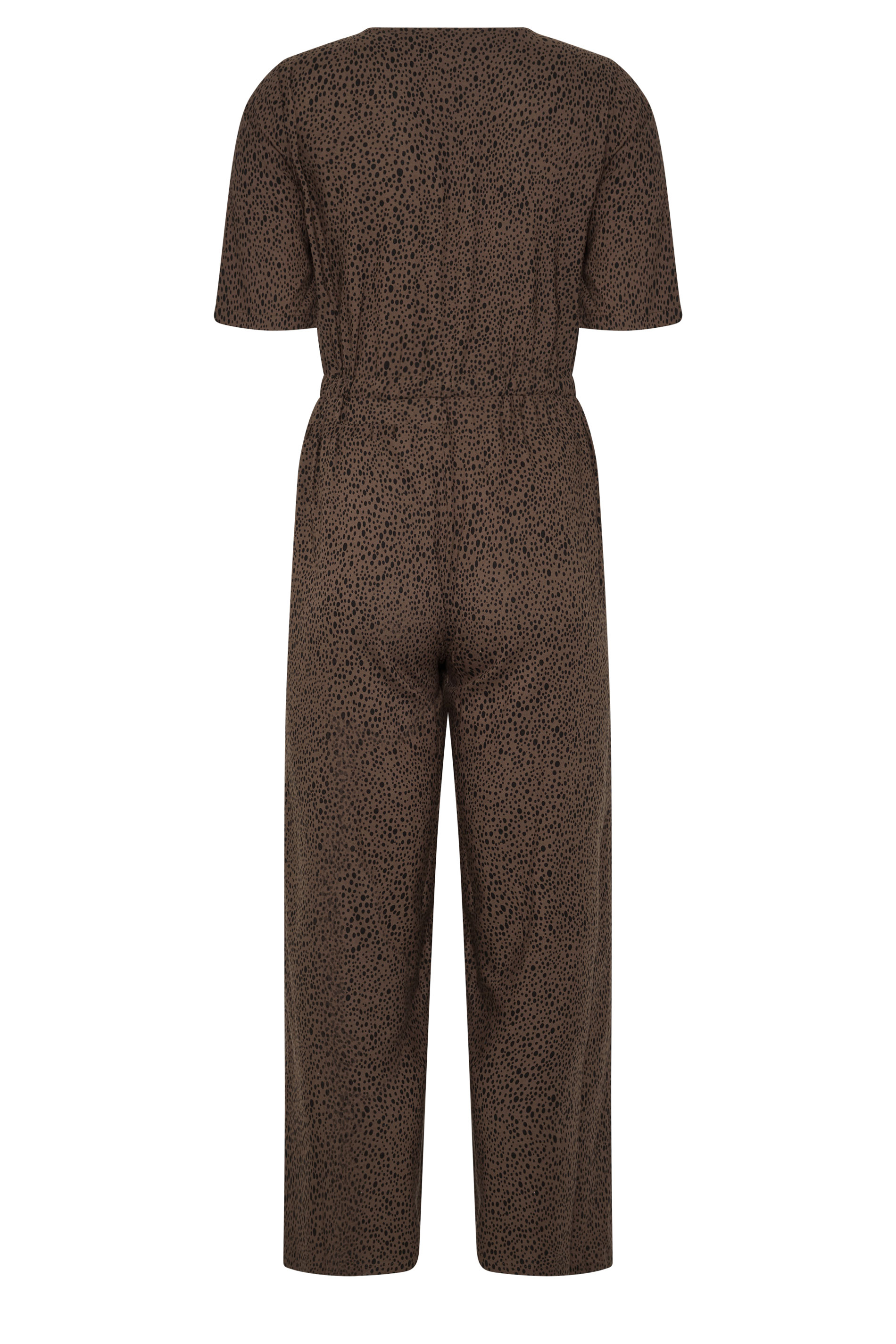 M&Co Petite Brown Spot Print Short Sleeve Jumpsuit | M&Co 2