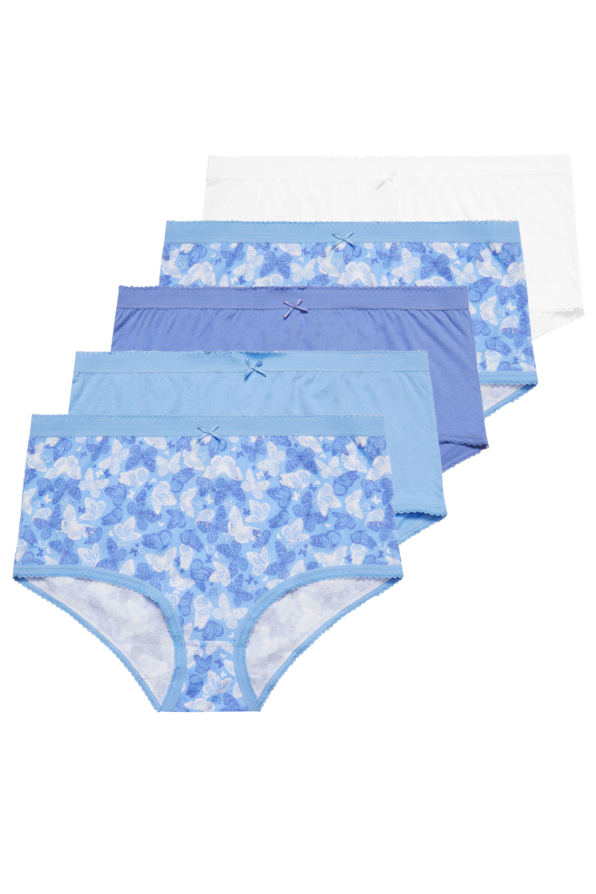 YOURS 5 PACK Plus Size Blue & White Butterfly Design High Waisted Full Briefs | Yours Clothing 3