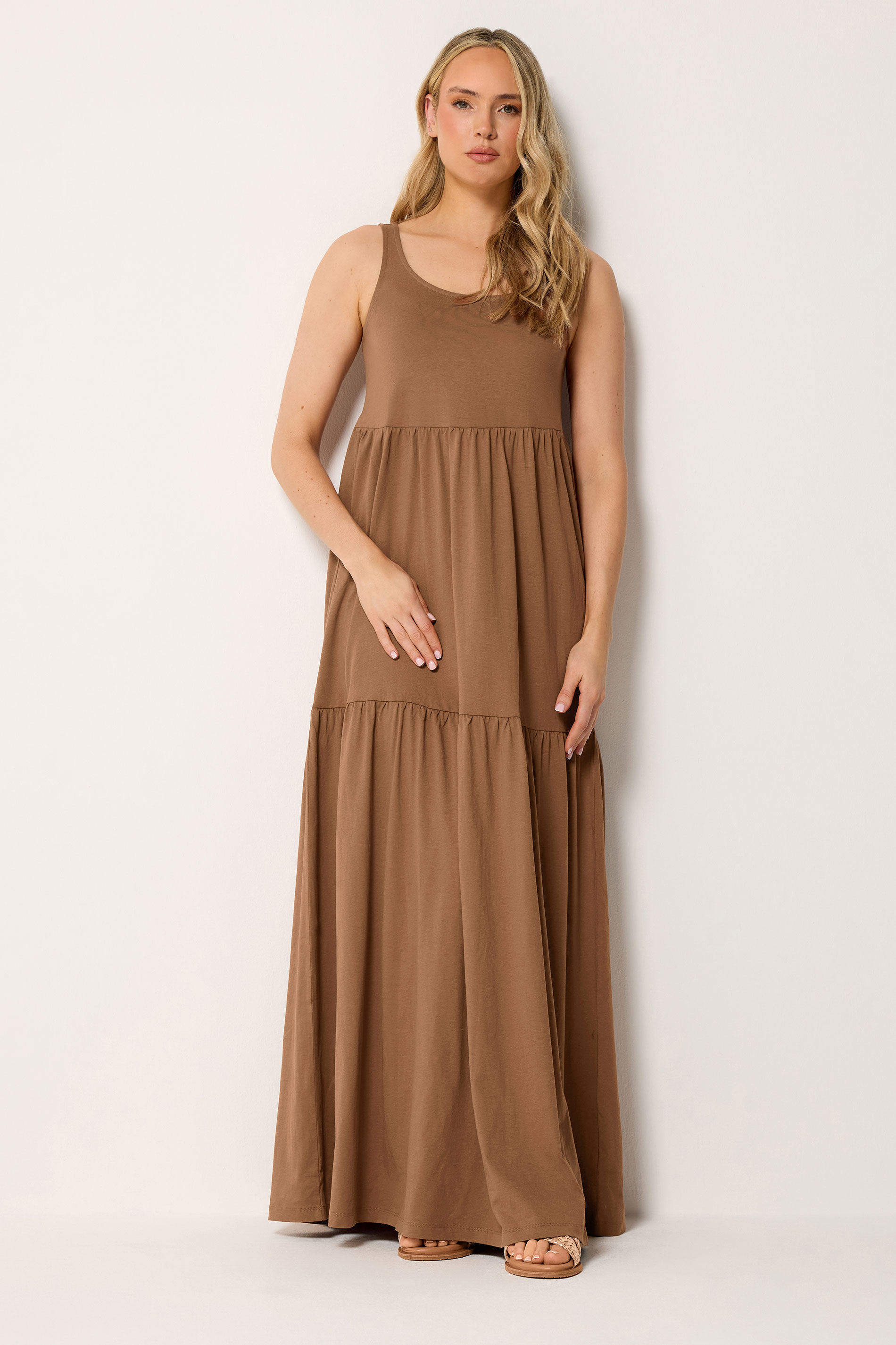 LTS Tall Women's Mocha Brown Tiered Cotton Maxi Dress | Long Tall Sally  3