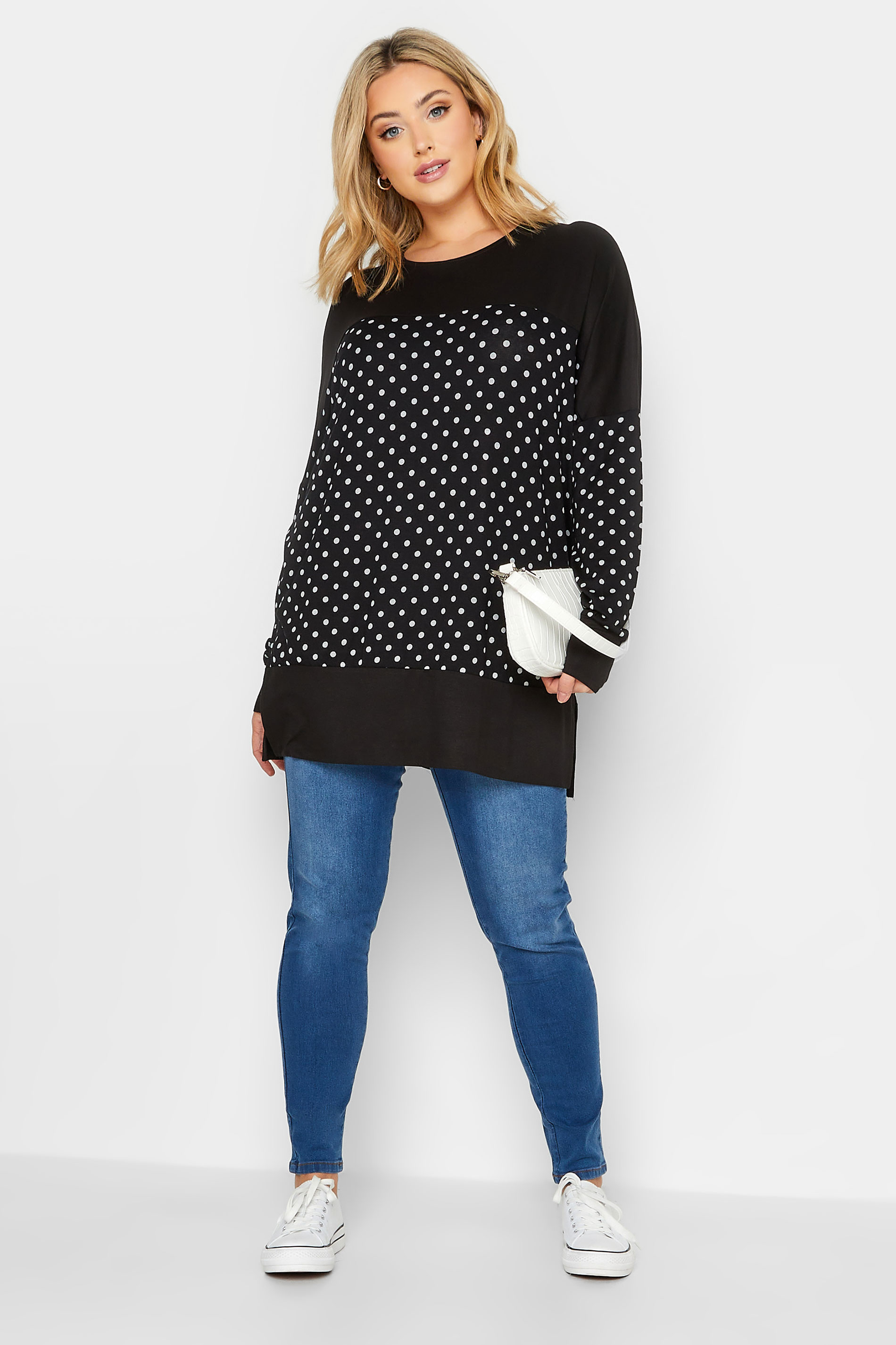 Plus Size Black Spot Print Long Sleeve Top | Yours Clothing 2
