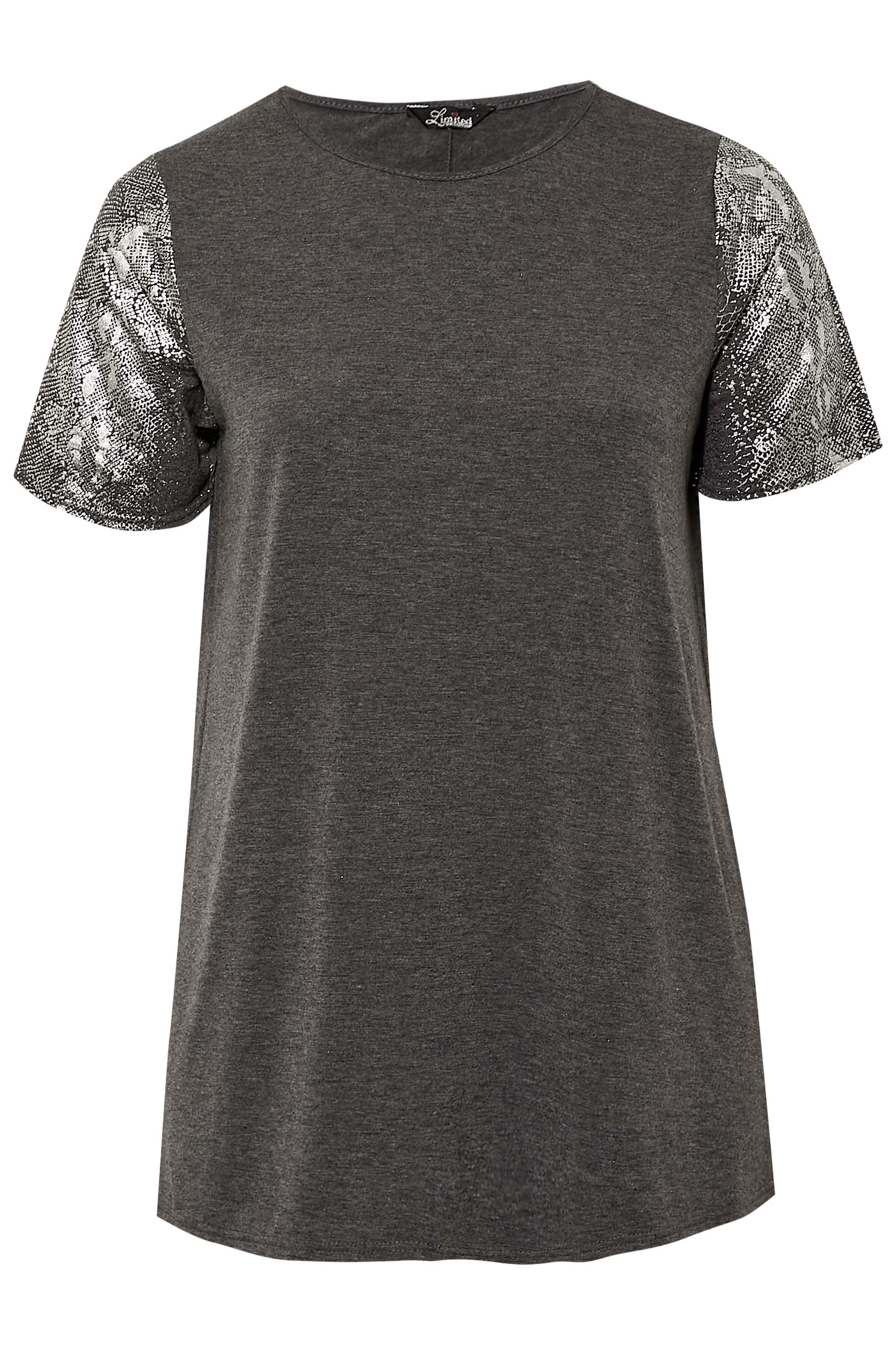 LIMITED COLLECTION Curve Grey Snake Print Sleeve T-Shirt 1
