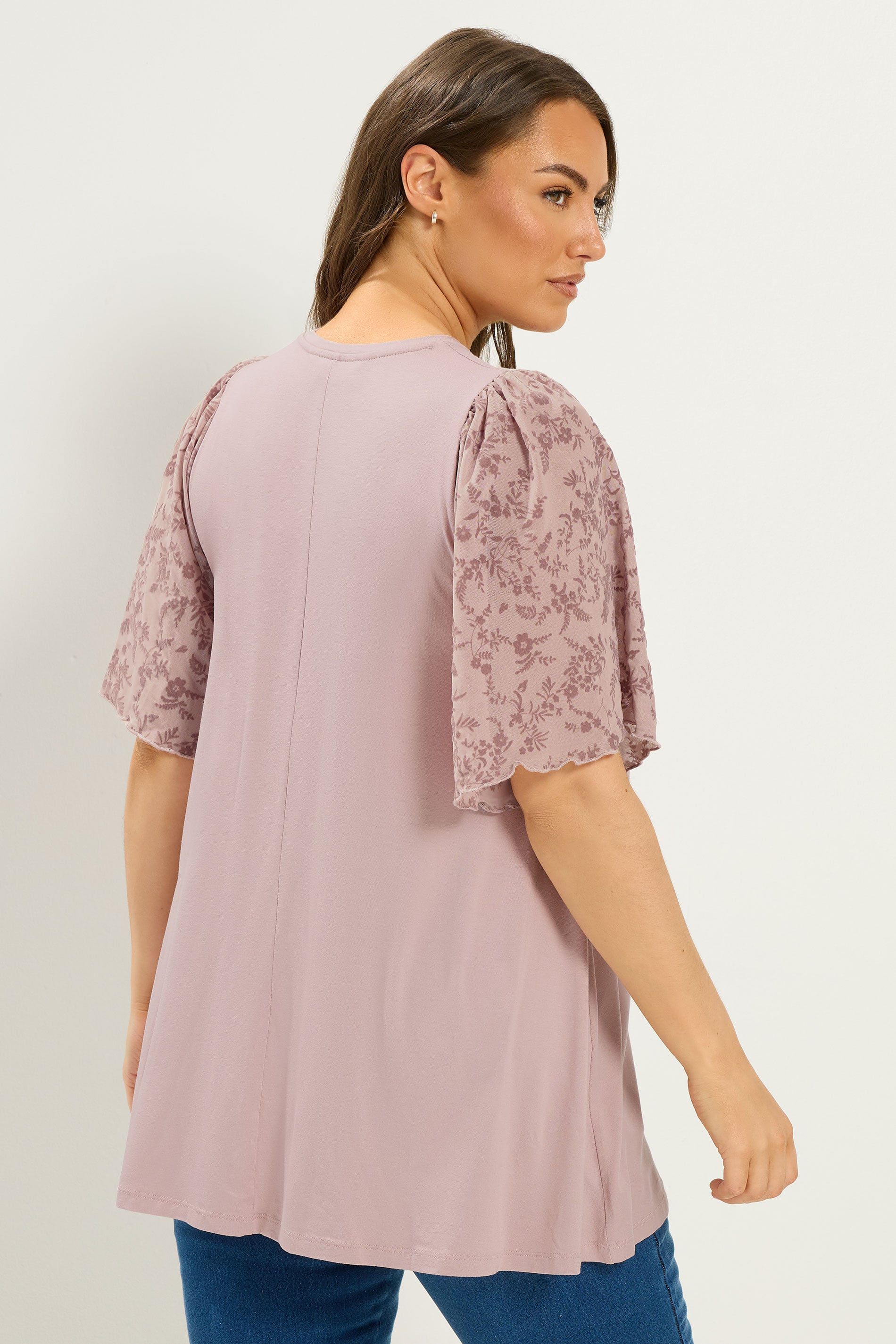 YOURS Plus Size Pink Pleat Front Floral Sleeve Top | Yours Clothing 2