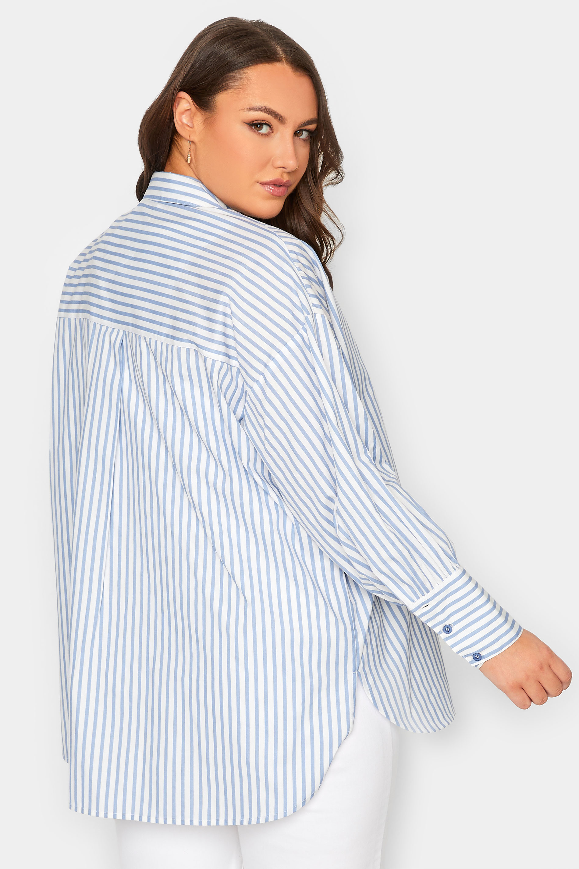YOURS Plus Size Blue & White Stripe Oversized Shirt | Yours Clothing  3