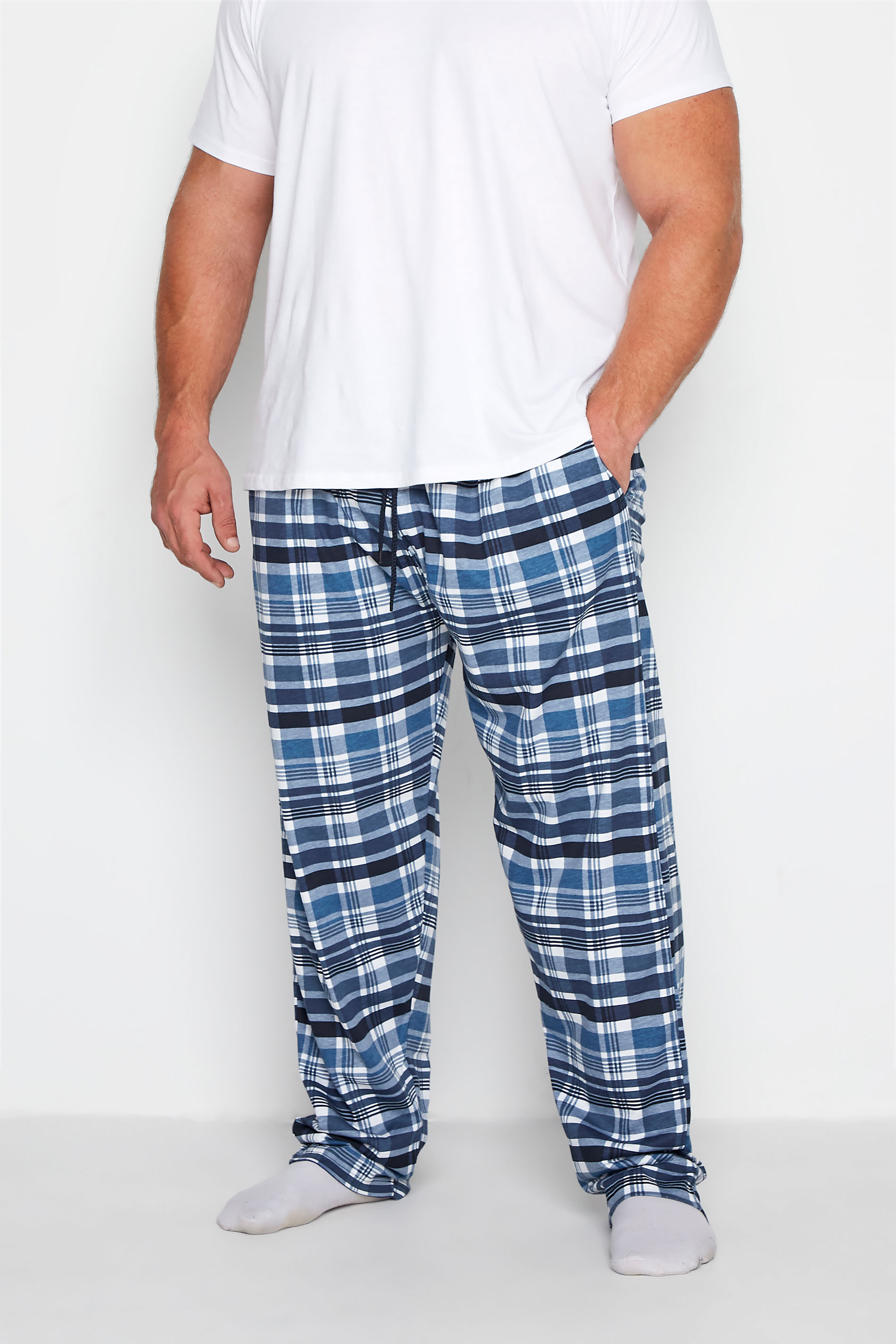 KAM Big & Tall 2 PACK Navy Blue Check Lounge Bottoms 1