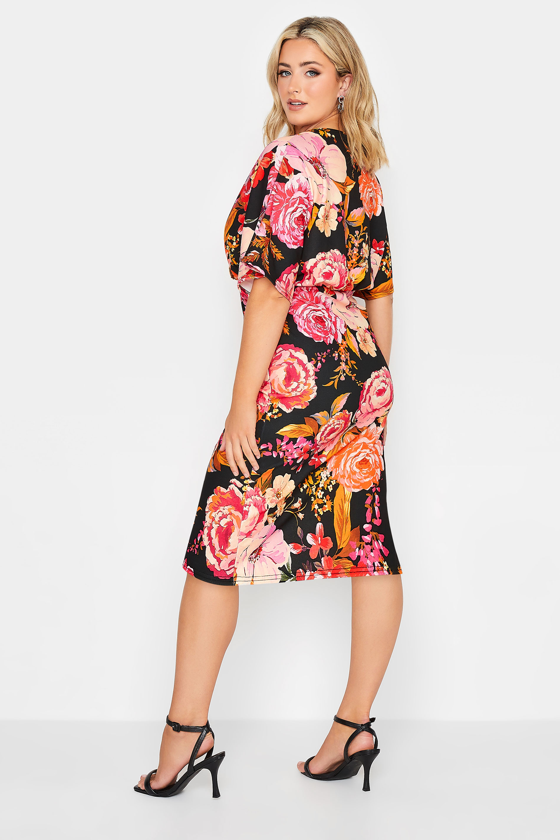 YOURS Curve Plus Size Petite Black Floral Wrap Midi Dress | Yours Clothing  3