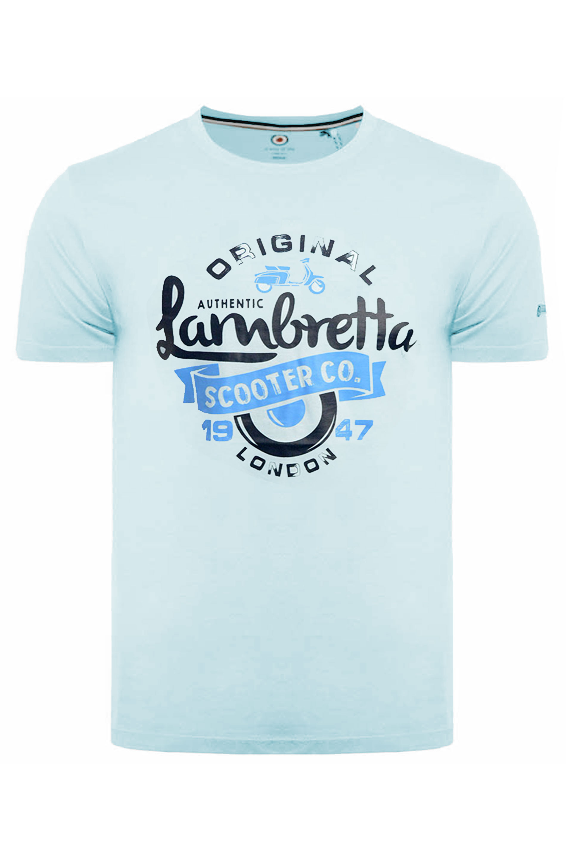 LAMBRETTA Blue Printed Cotton T-Shirt_F.jpg