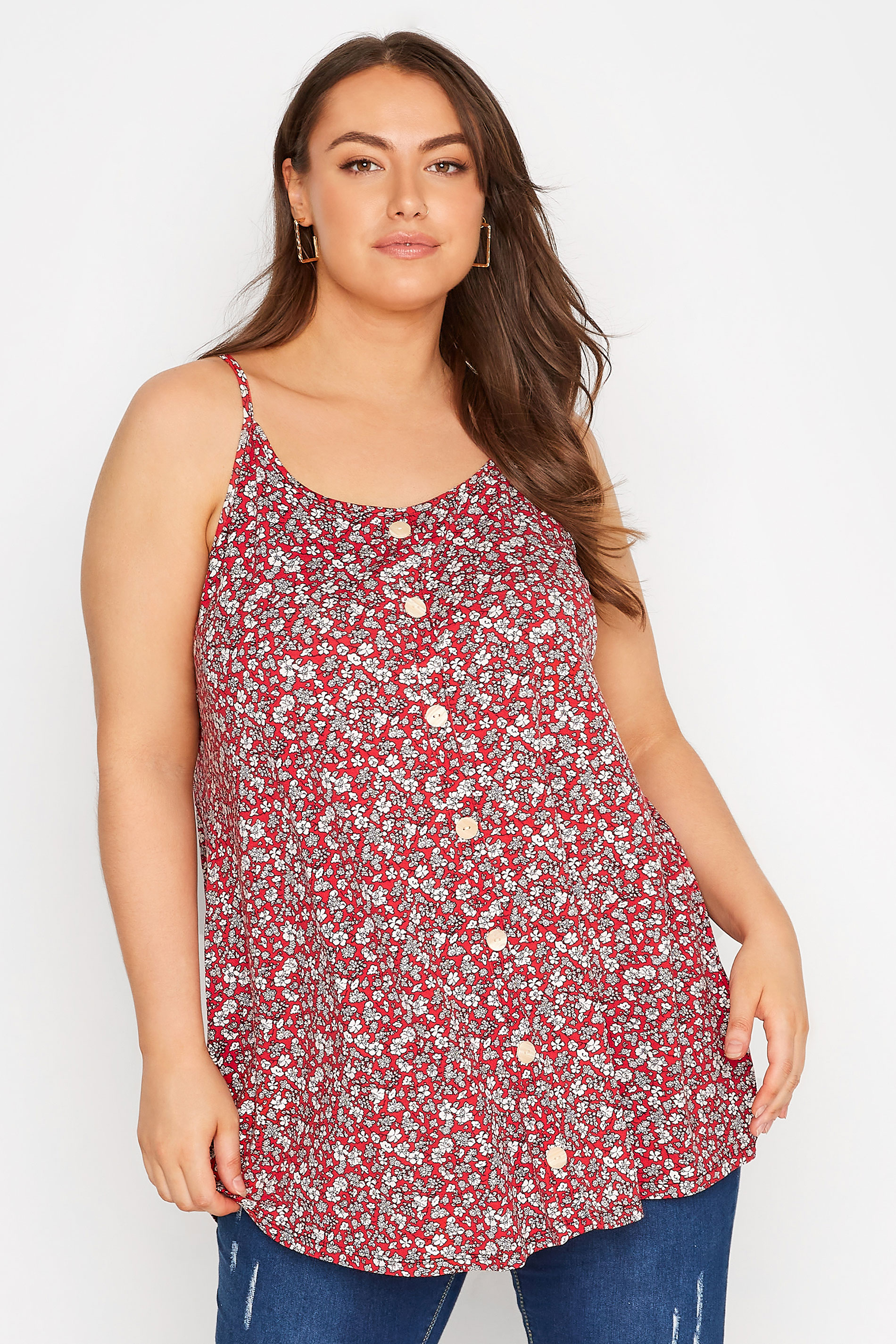 Curve Red Floral Strappy Vest Top 1