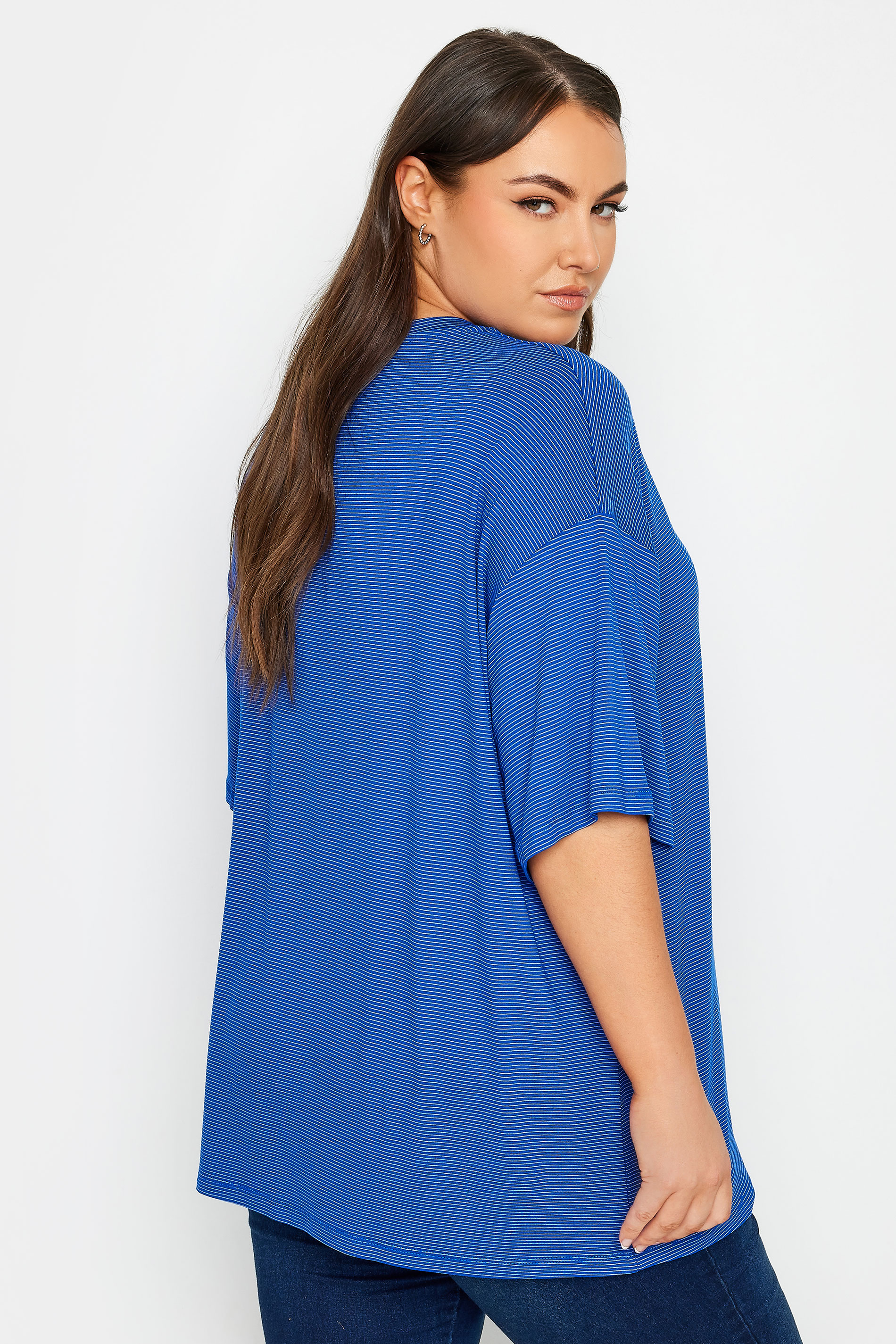 YOURS Plus Size Blue Oversized Boxy T-Shirt | Yours Clothing 3