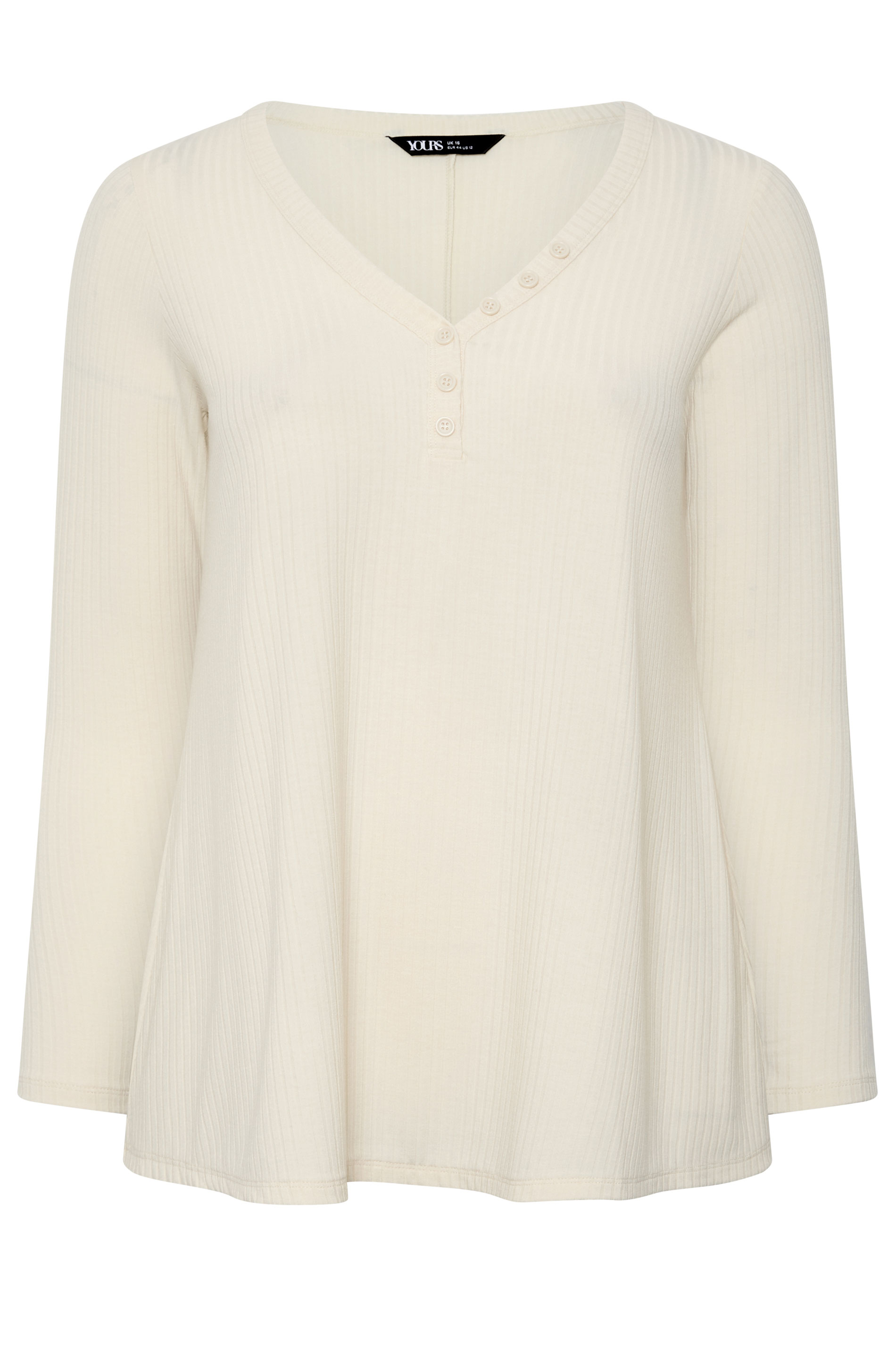 YOURS Plus Size Cream Henley Swing Top | Yours Clothing 1