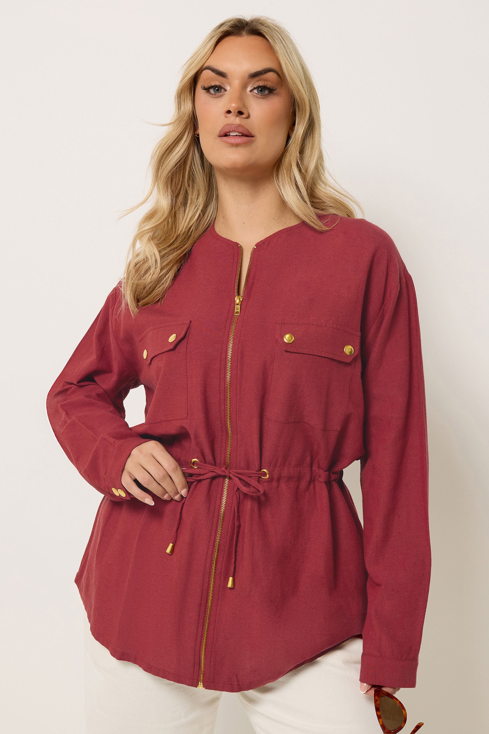 YOURS Plus Size Red Linen Shacket | Yours Clothing 3