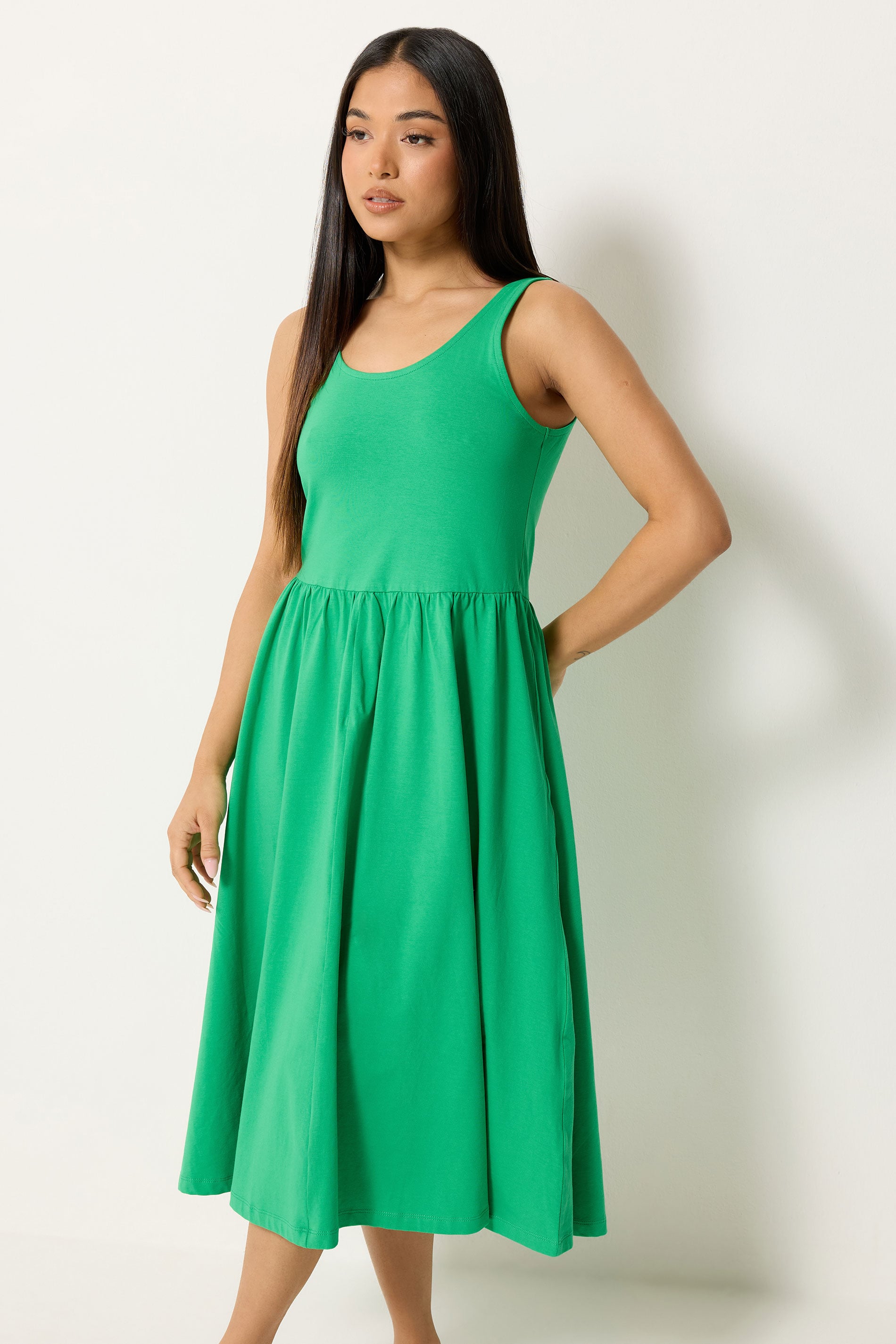 M&Co Petite Green Sleeveless Cotton Midi Dress | M&Co 3