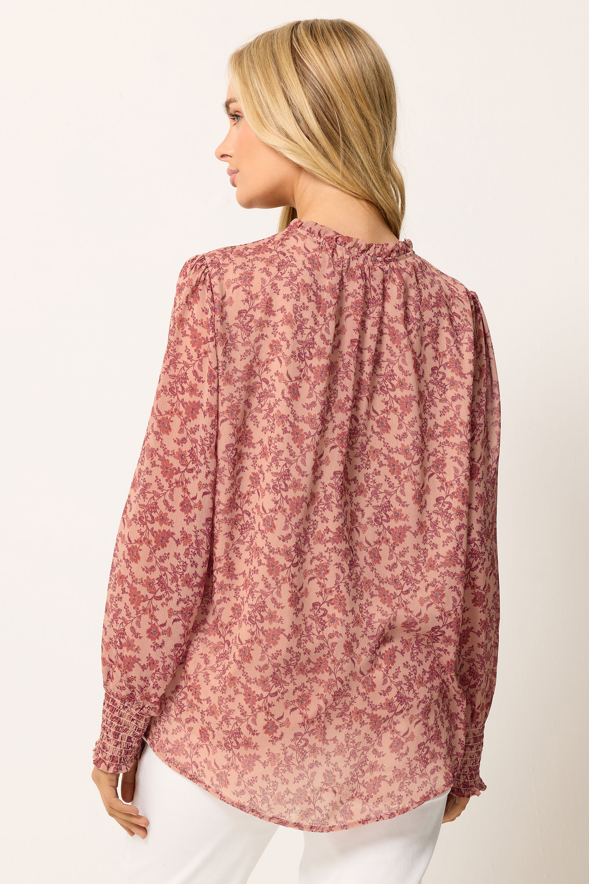 M&Co Pink Floral Tie Neck Blouse | M&Co 2