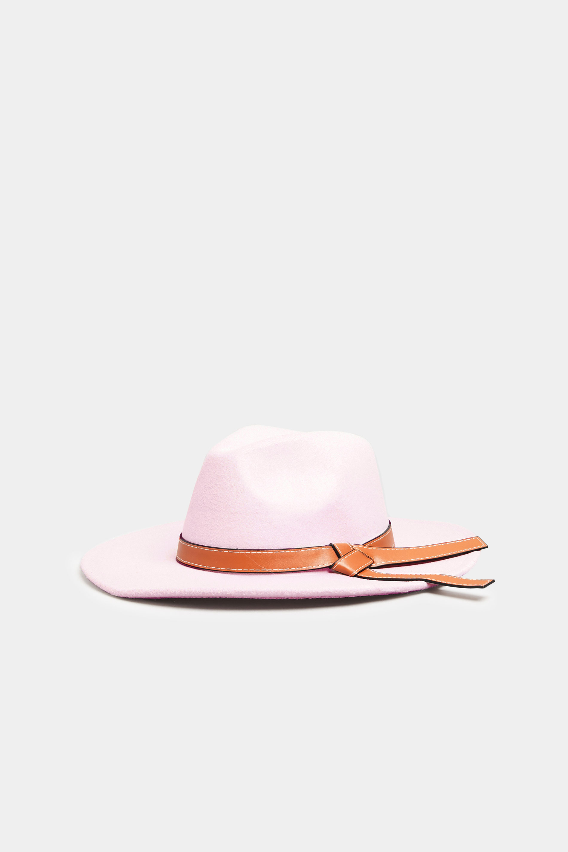 Pink Faux Leather Band Fedora Hat 1