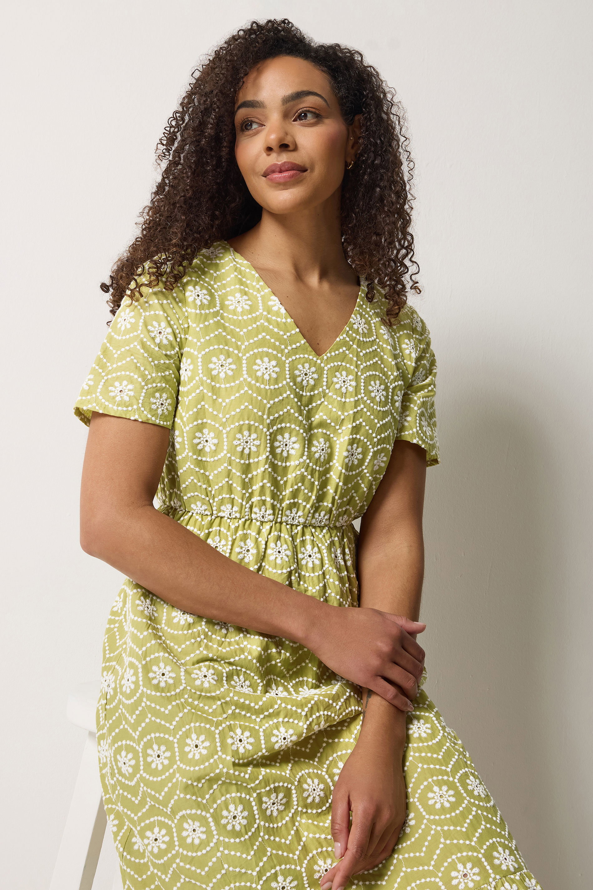 M&Co Light Green Floral Broderie Cotton Maxi Dress | M&Co 4