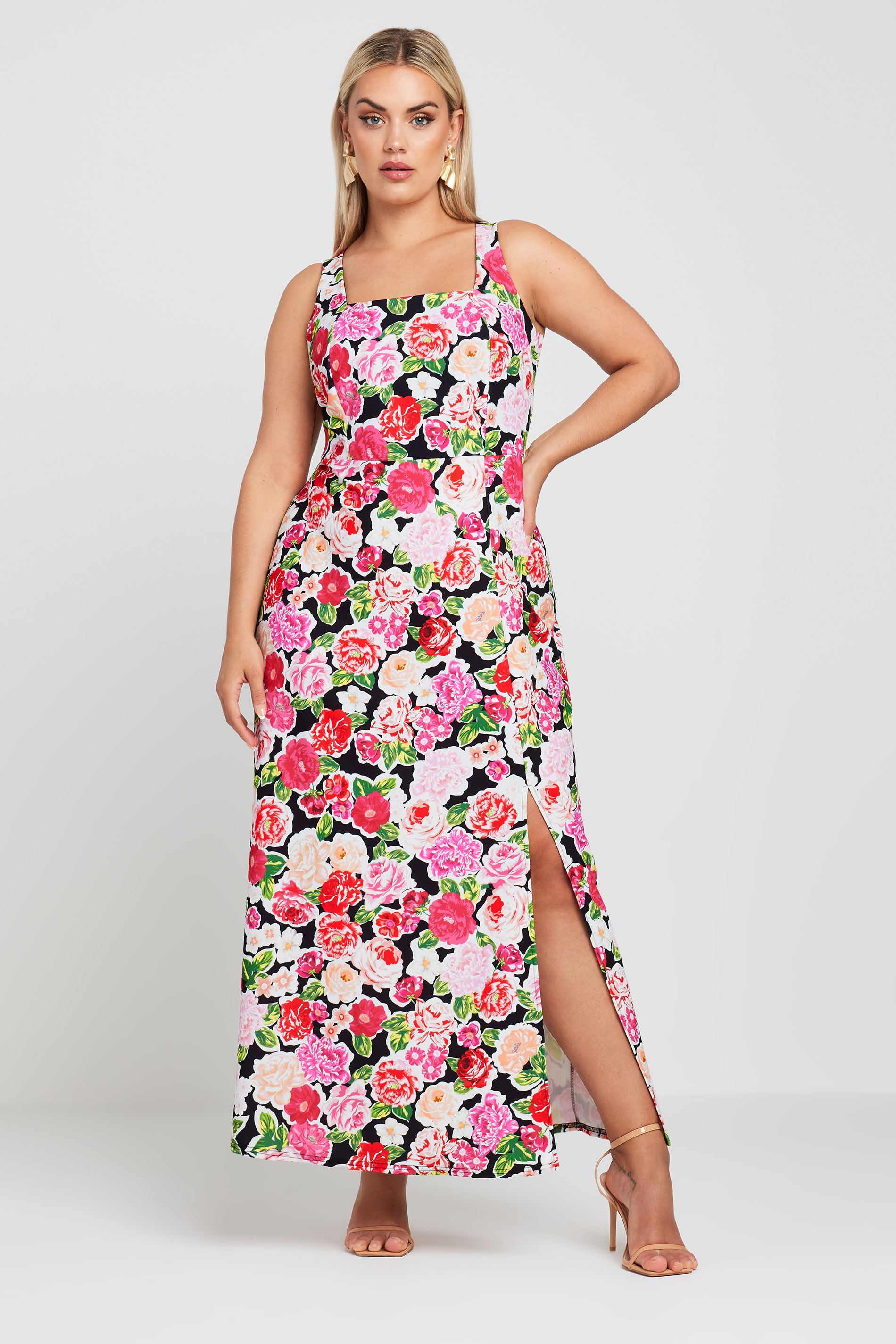 LIMITED COLLECTION Curve Pink Floral Print Square Neck Maxi Dress | Yours Clothing 2