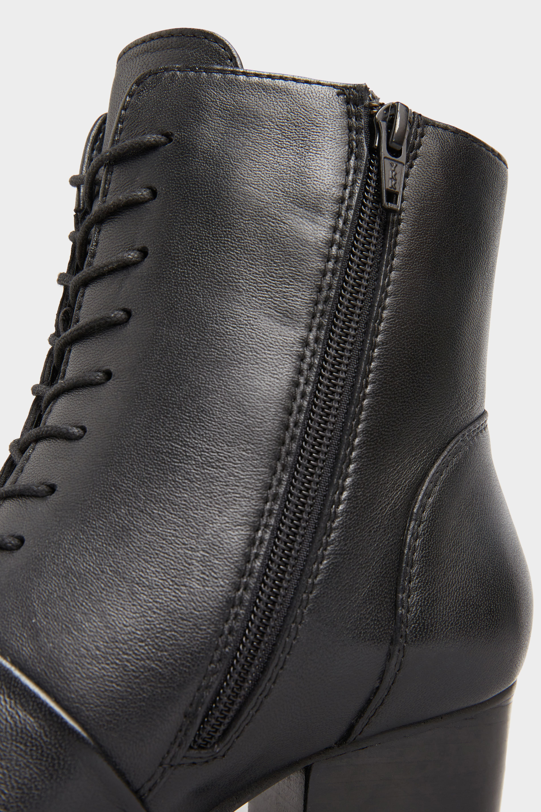 Black Leather Lace Up Heeled Boots In Extra Wide Fit Long Tall Sally