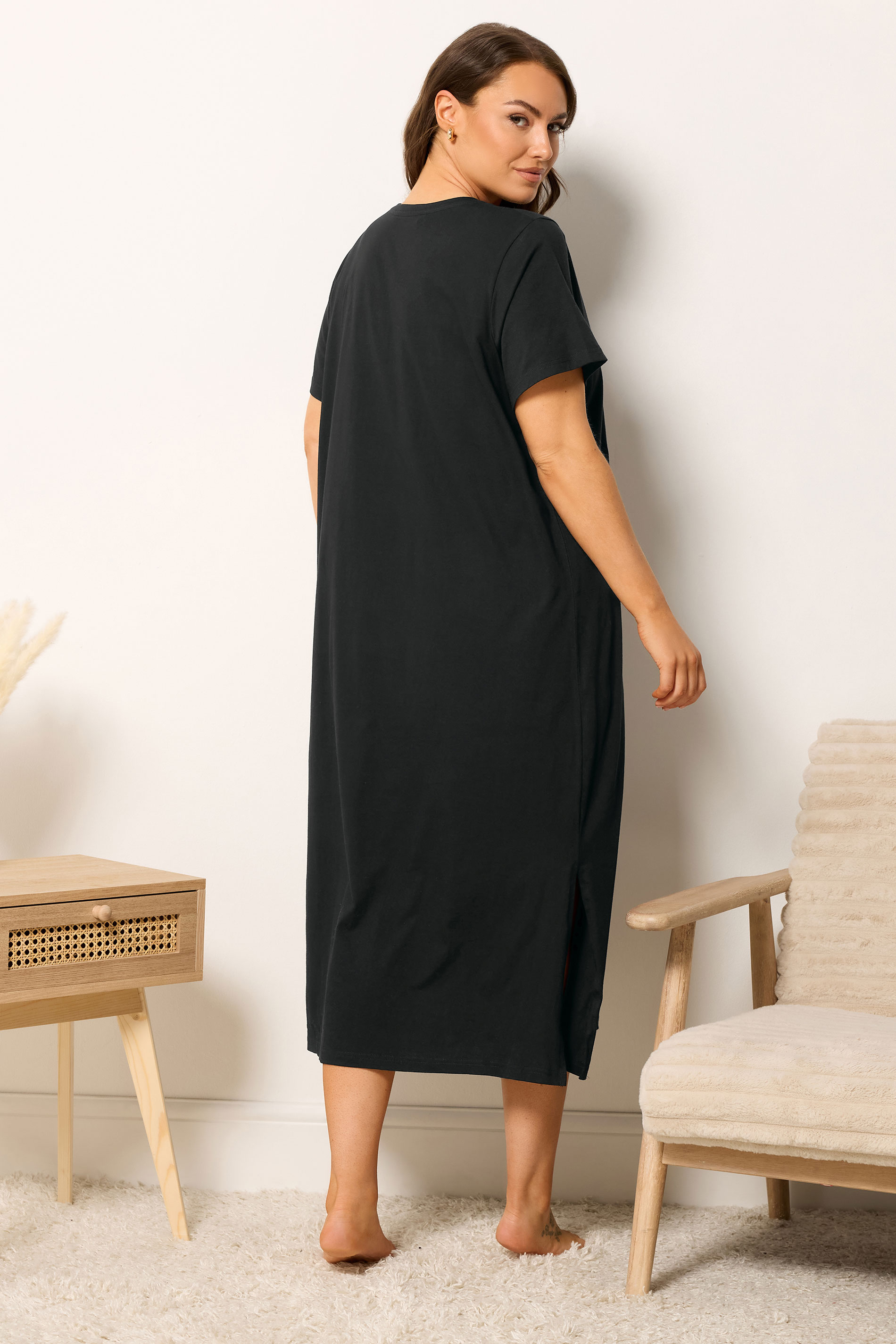 YOURS Plus Size 2 PACK Black 'Sleep Solves Everything'  Floral Midaxi Nightdresses | Yours Clothing 4