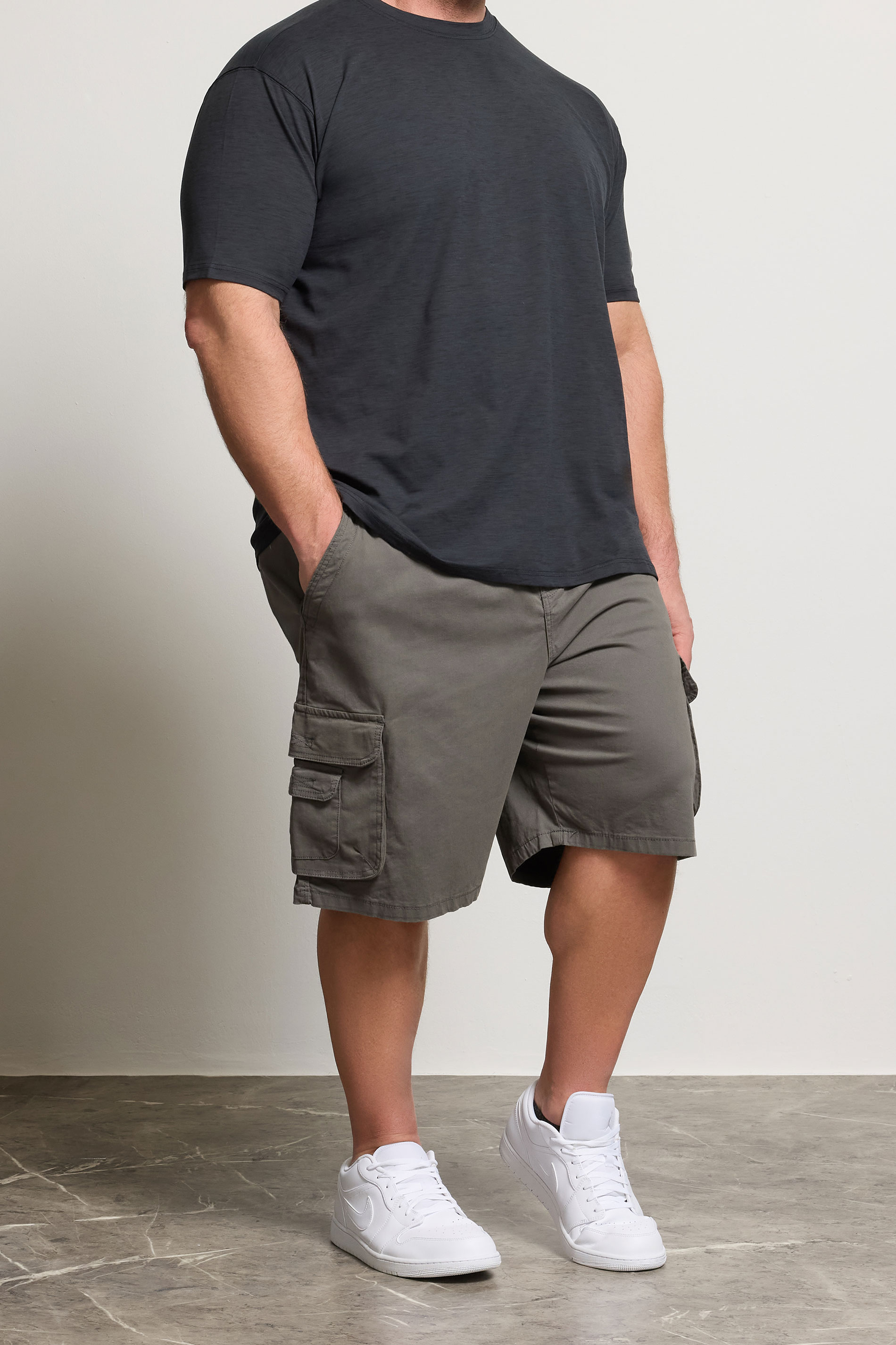 KAM Big & Tall Slate Grey Elastic Waist Cargo Shorts | BadRhino 3