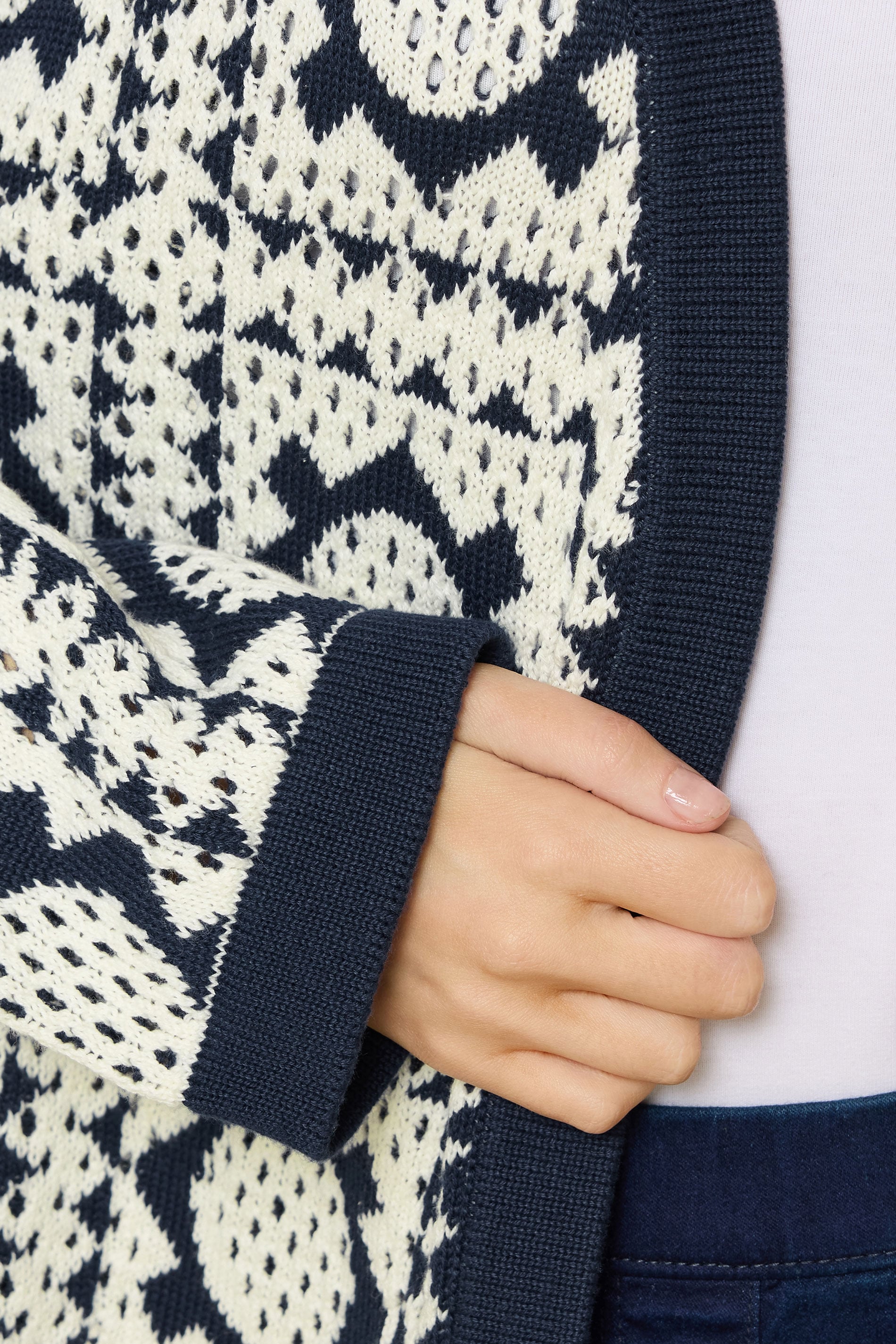 M&Co Navy Blue & White Crochet Knitted Cardigan | M&Co 6
