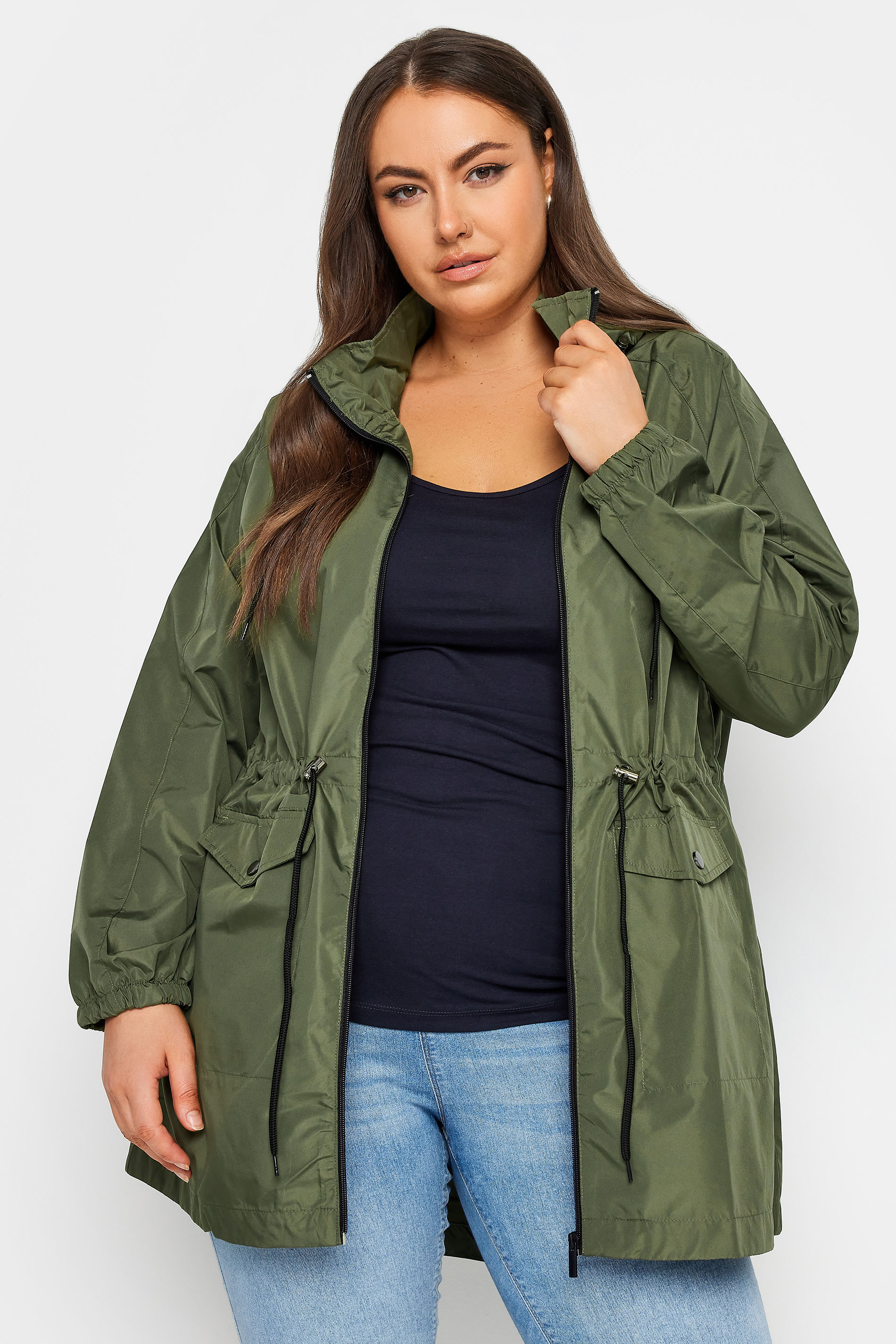 YOURS Plus Size Khaki Green Drawstring Lightweight Parka Jacket | Yours Clothing 1