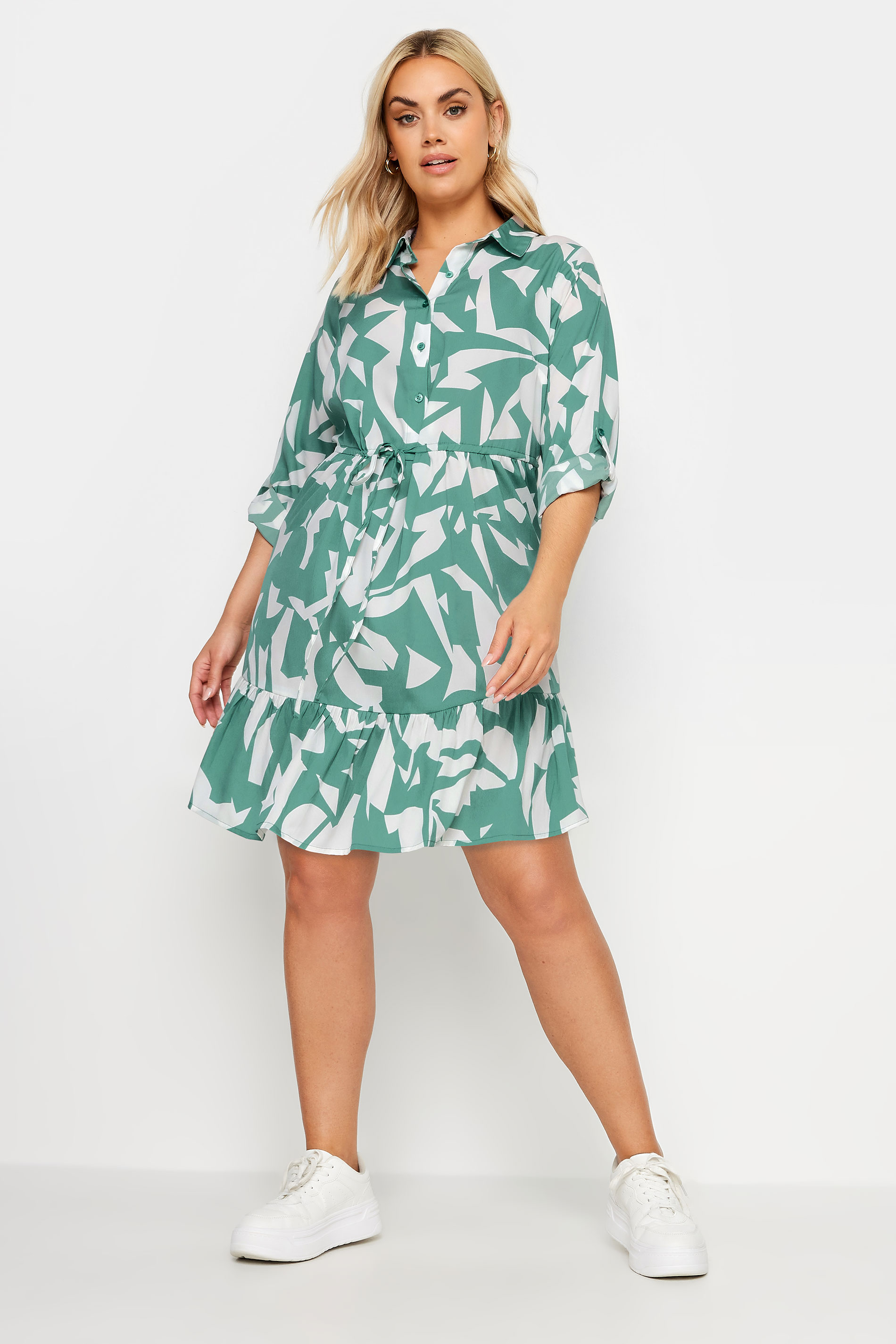 YOURS Plus Size Green Abstract Print Smock Tunic Dress | Yours Clothing 2
