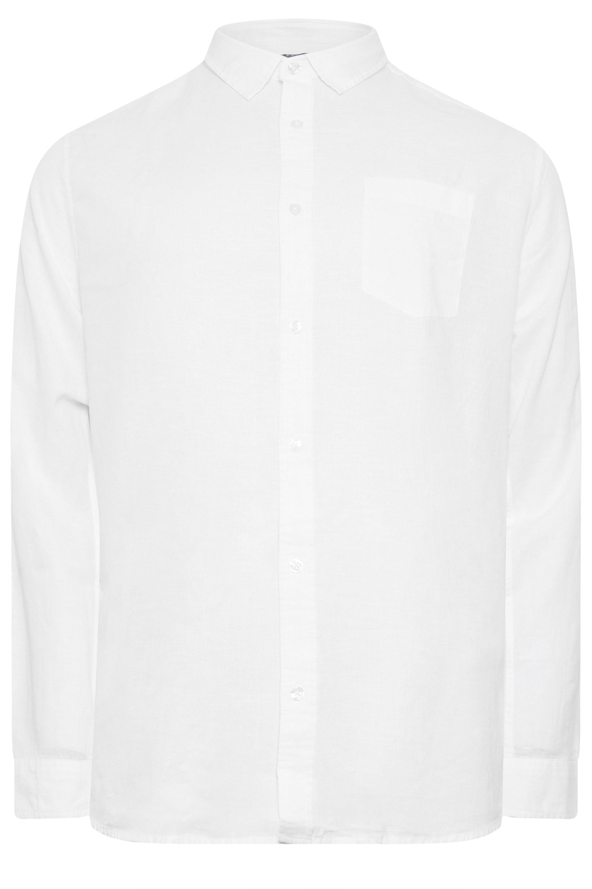 BadRhino Big & Tall White Long Sleeve Linen Blend Shirt | BadRhino 5