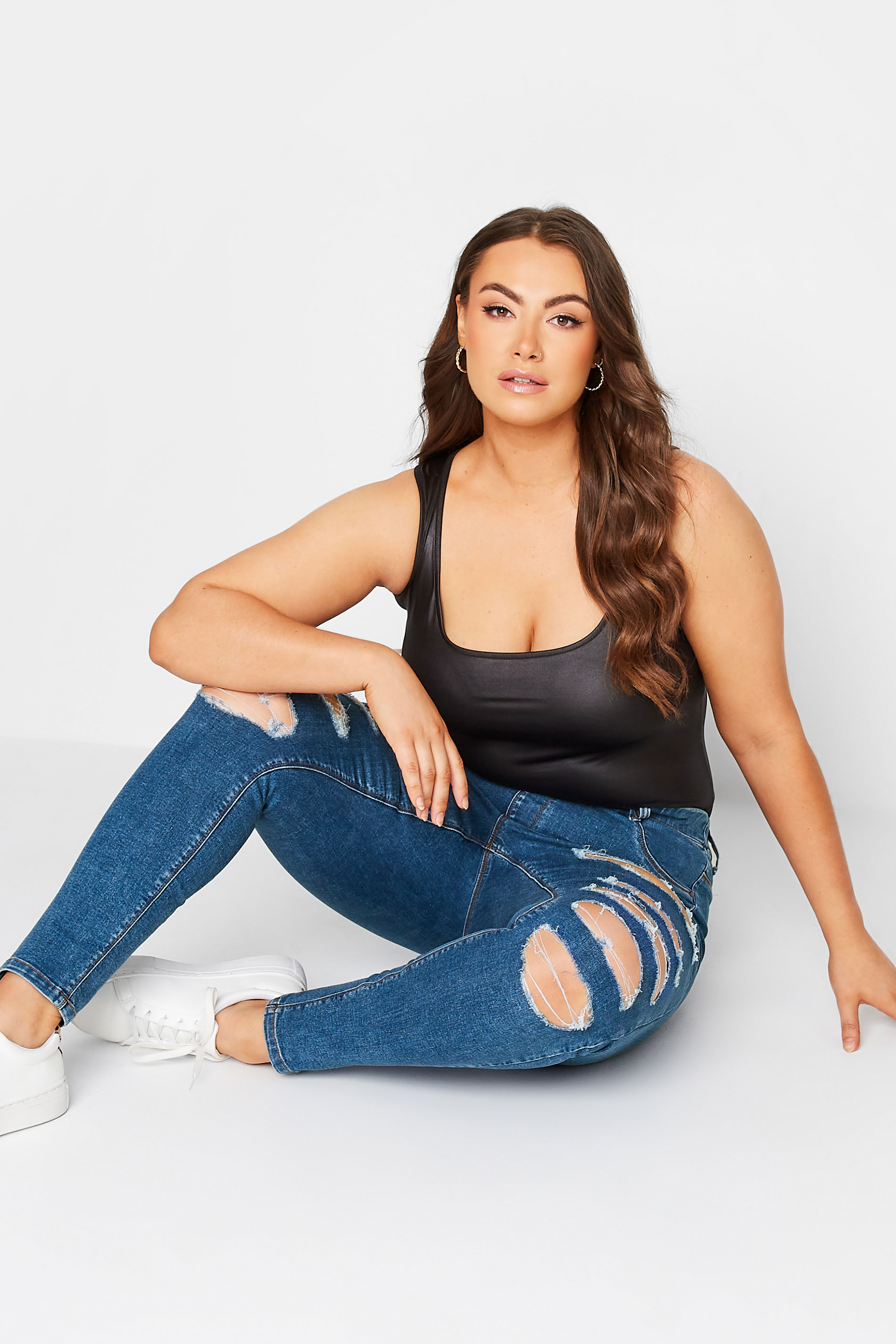 Plus Size Blue Ripped GRACE Jeggings | Yours Clothing 3