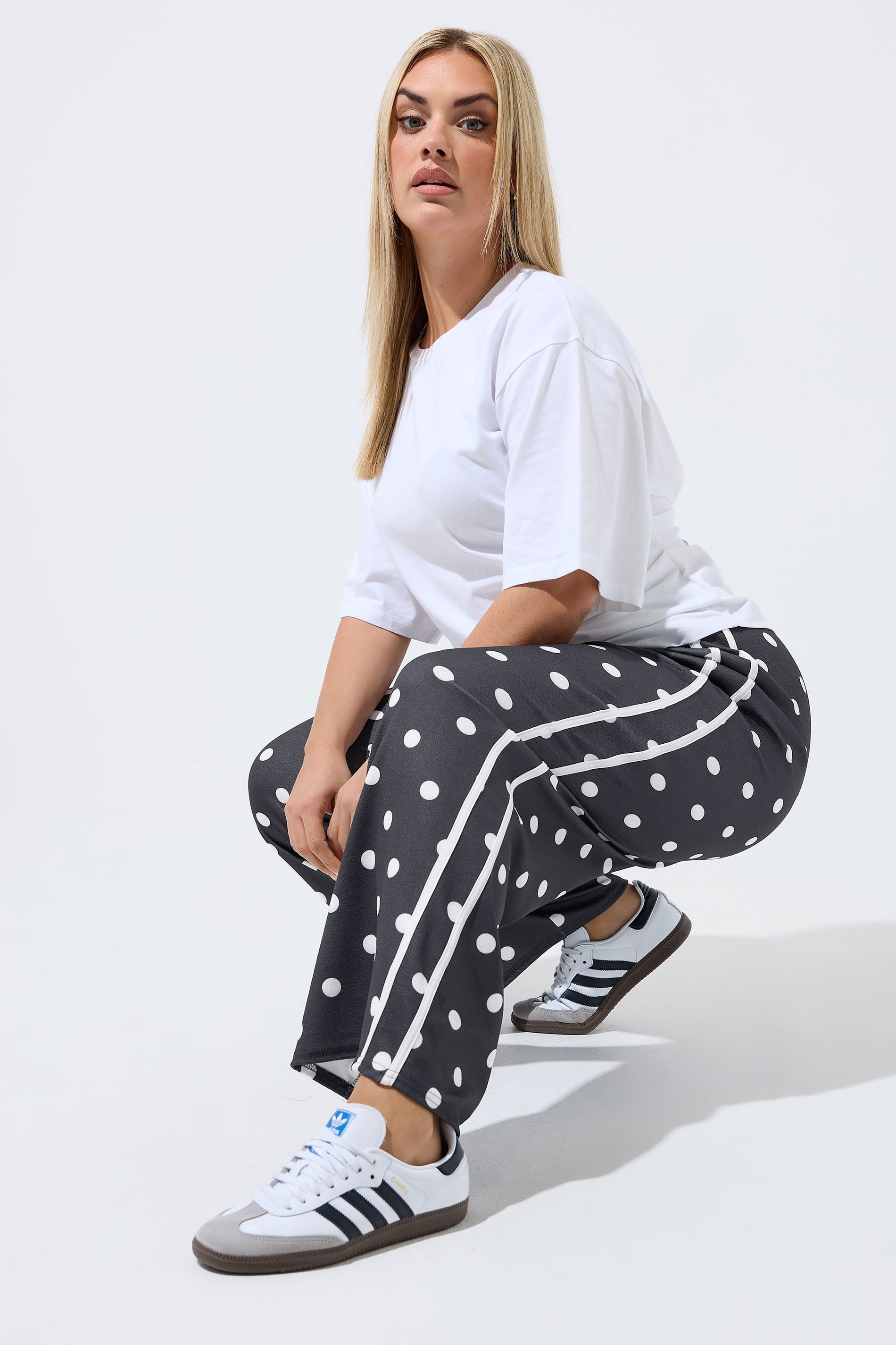 LIMITED COLLECTION Plus Size Black Polka Dot Side Stripe Trousers | Yours Clothing 3