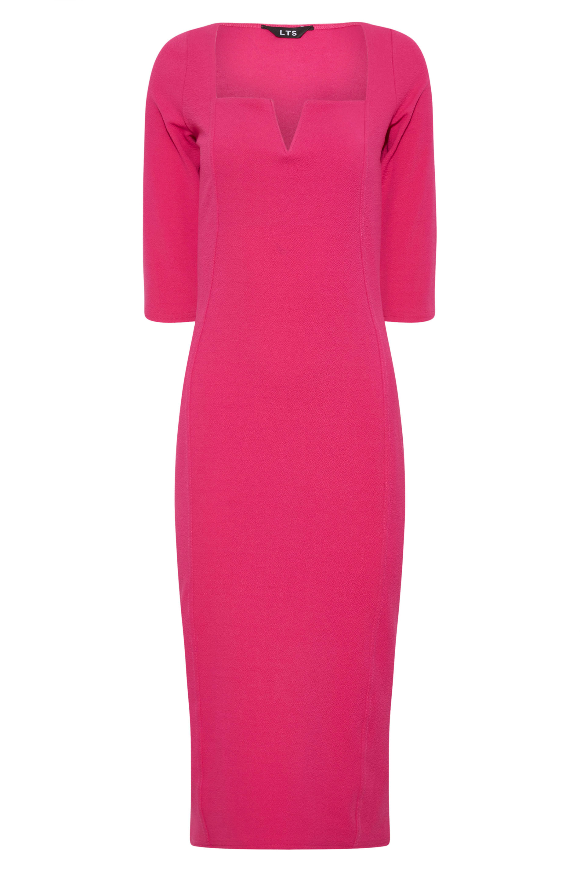 Tall Women's LTS Bright Pink Notch Neck Midi Dress | Long Tall Sally 2