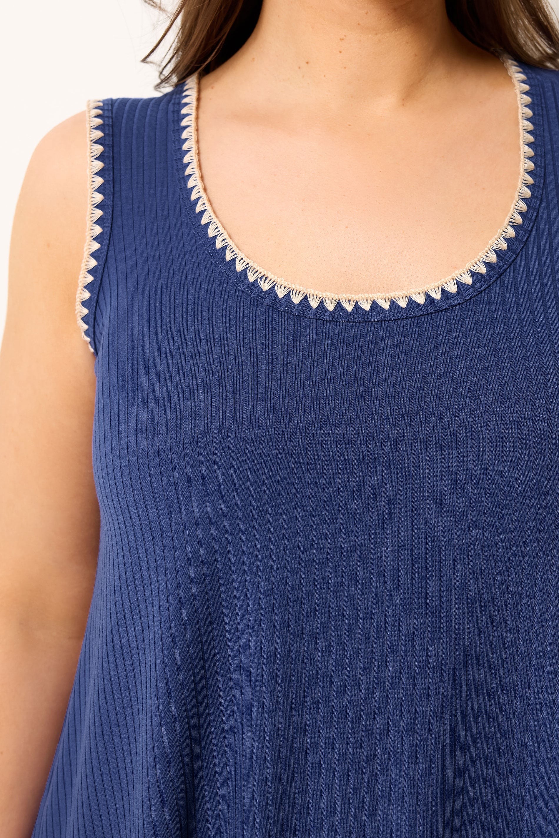 YOURS Plus Size Cobalt Blue Contrast Blanket Stitch Ribbed Vest Top | Yours Clothing 4