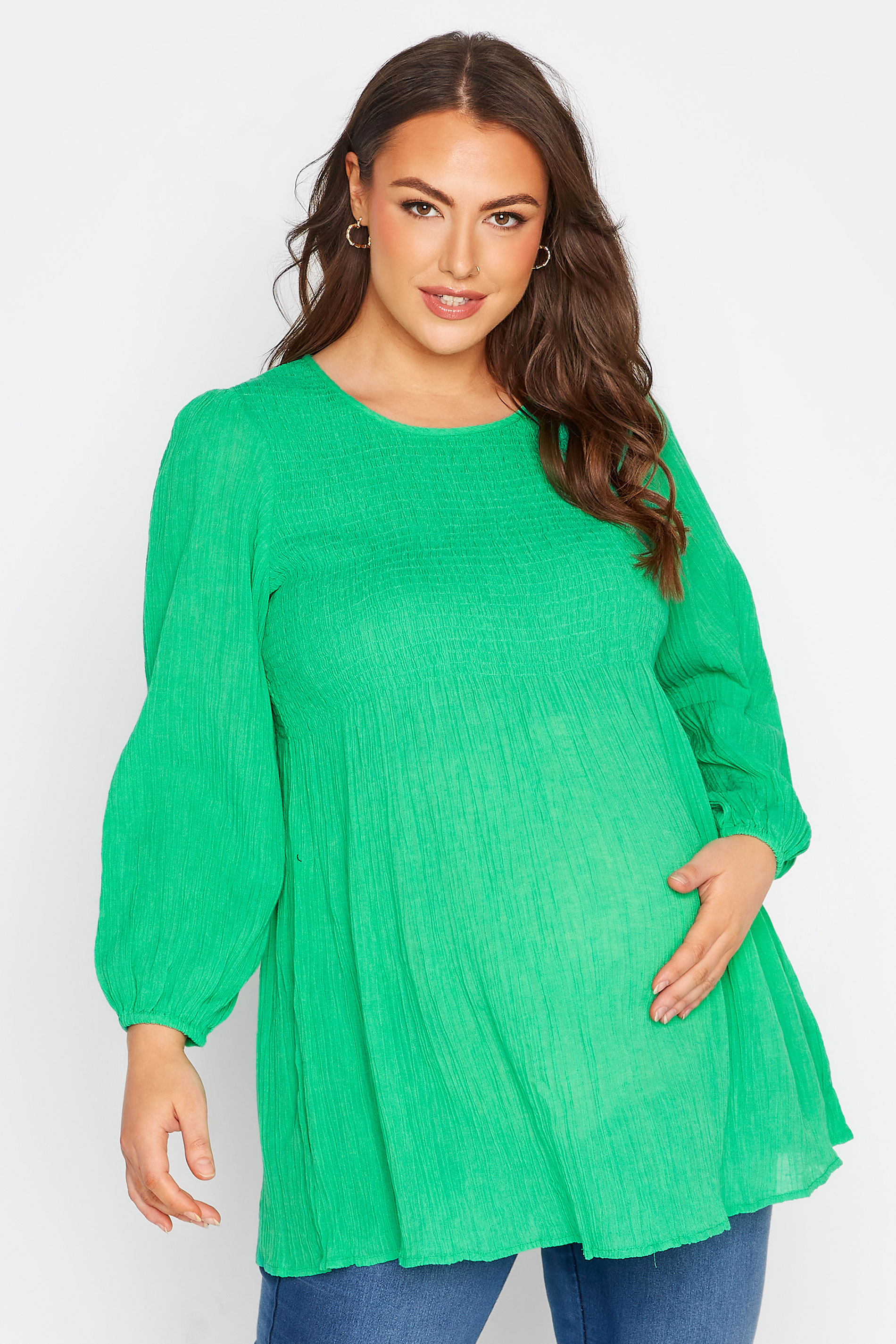 BUMP IT UP MATERNITY Curve Green Shirred Top 1