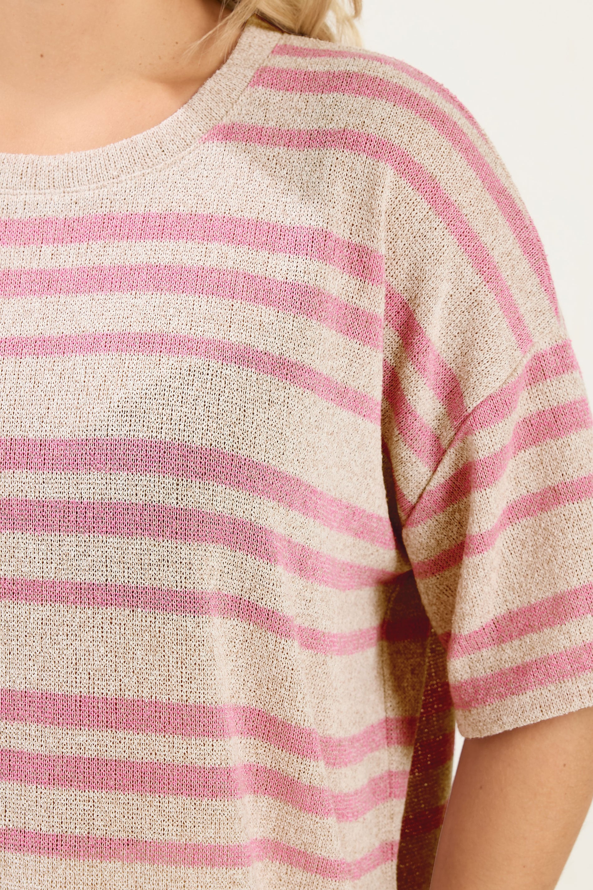 YOURS Plus Size Women's Pink Striped Knitted Boxy T-Shirt | Yours Clothing 4