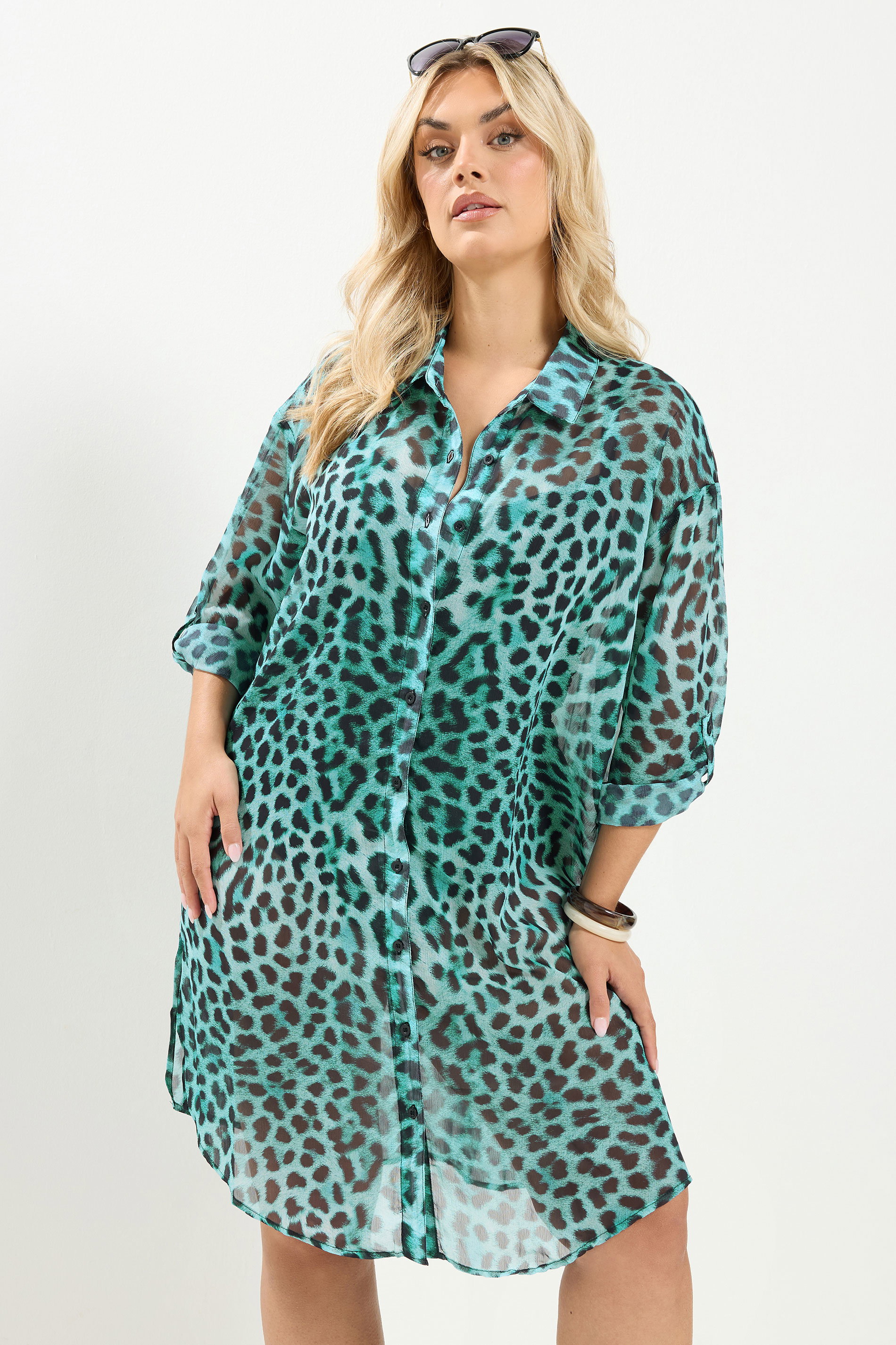 YOURS Plus Size Blue Leopard Print Cover Up | Yours Clothing 2