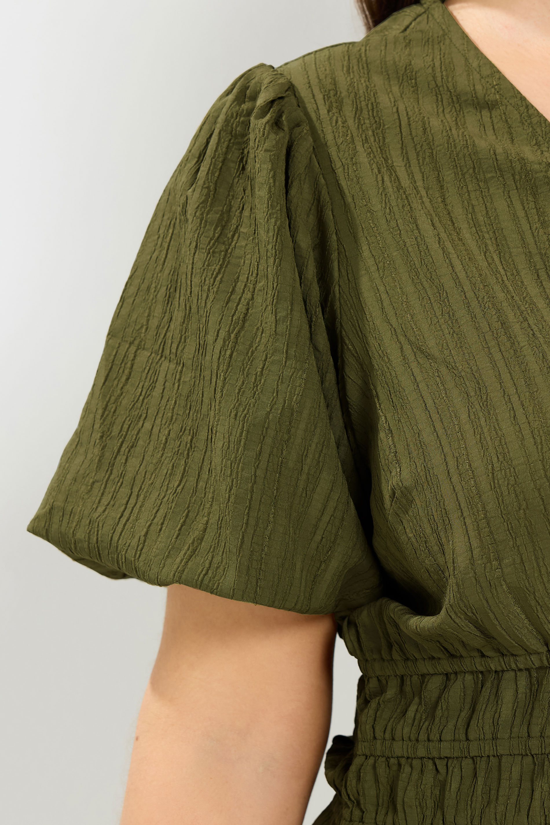 YOURS Plus Size Khaki Green Puff Sleeve Blouse | Yours Clothing 4