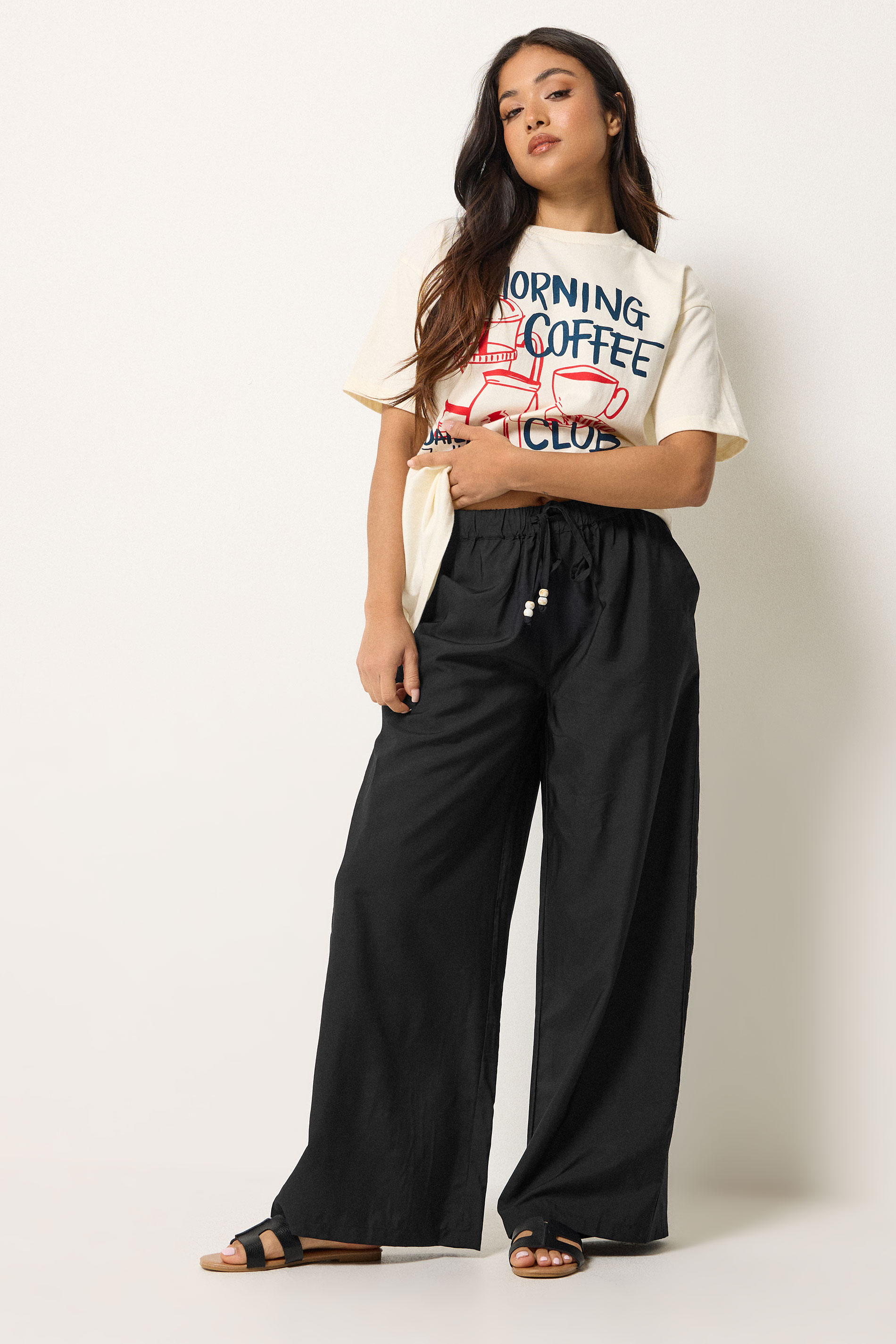 PixieGirl Petite Women's Black Beaded Wide Leg Trousers | PixieGirl 3