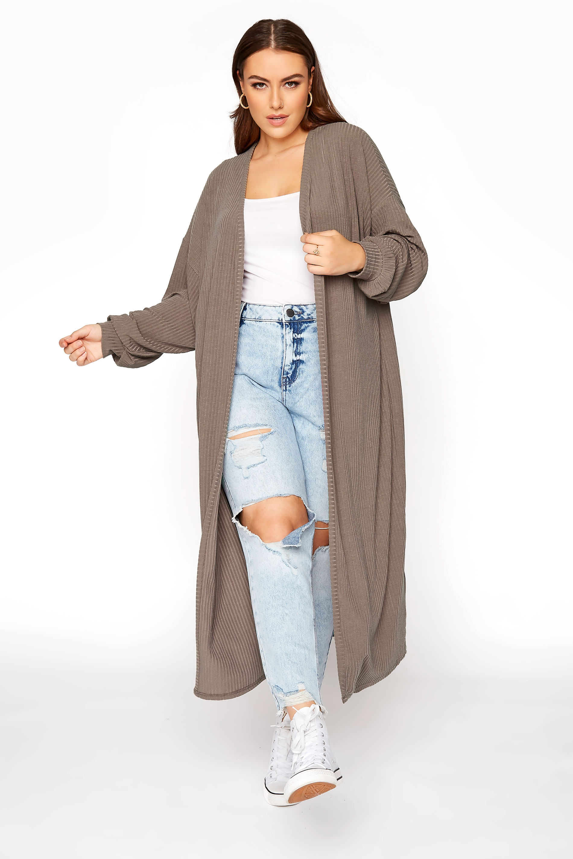 LIMITED COLLECTION Curve Mocha Brown Ribbed Maxi Cardigan_A.jpg