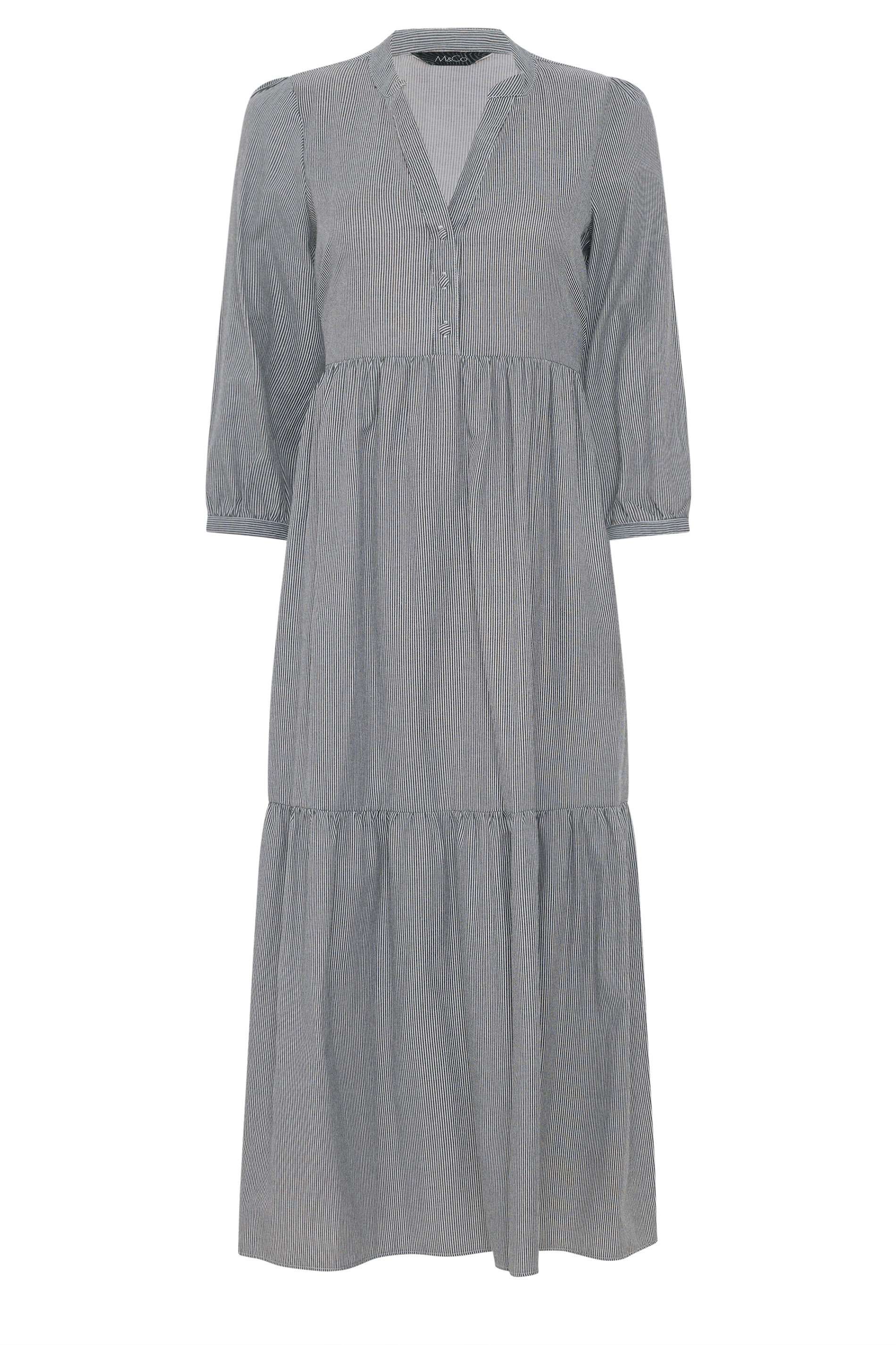 M&Co Grey Fine Stripe Tiered Maxi Dress | M&Co 5