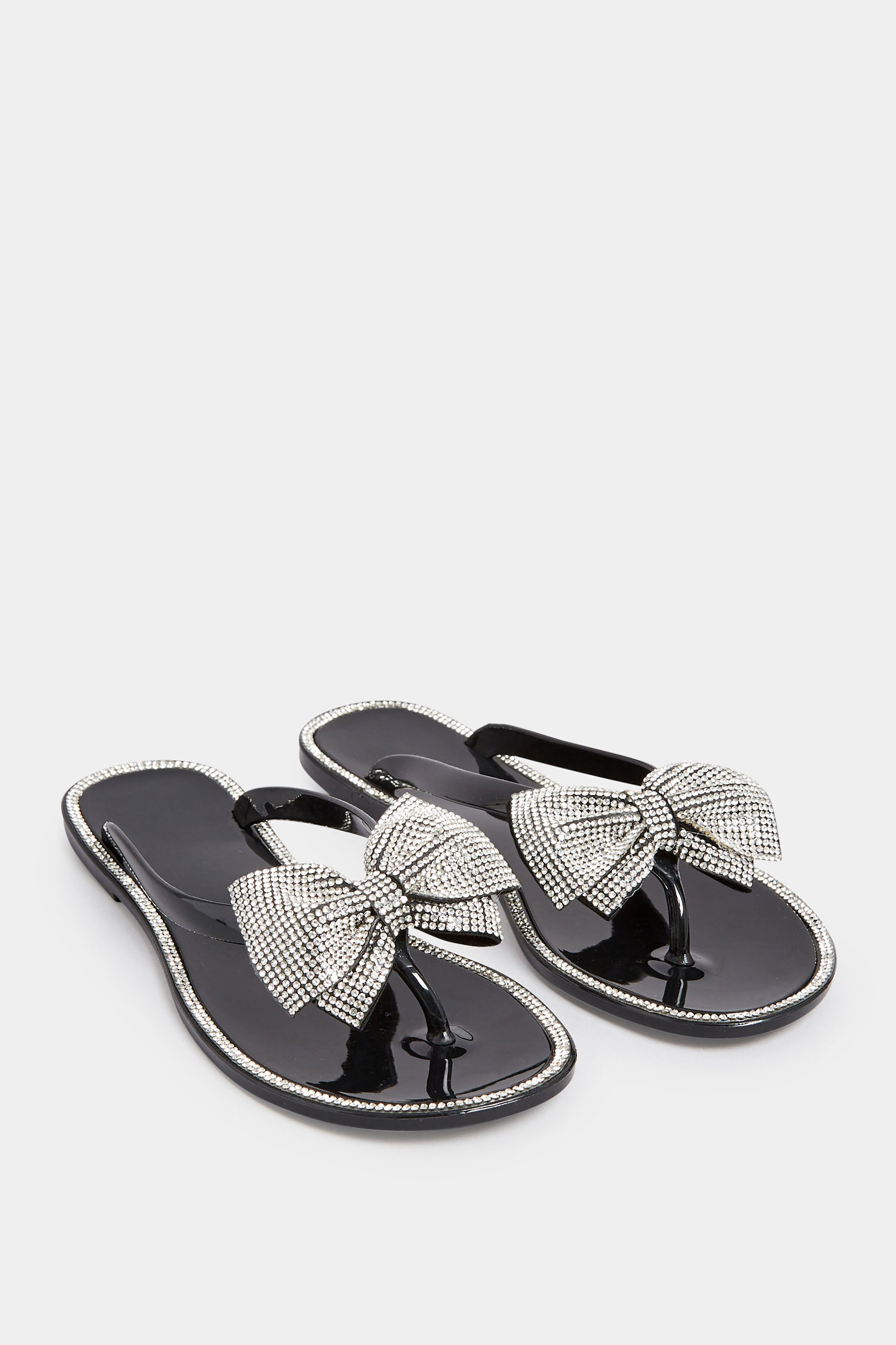 PixieGirl Black Diamante Bow Jelly Sandals In Standard Fit  | PixieGirl 2
