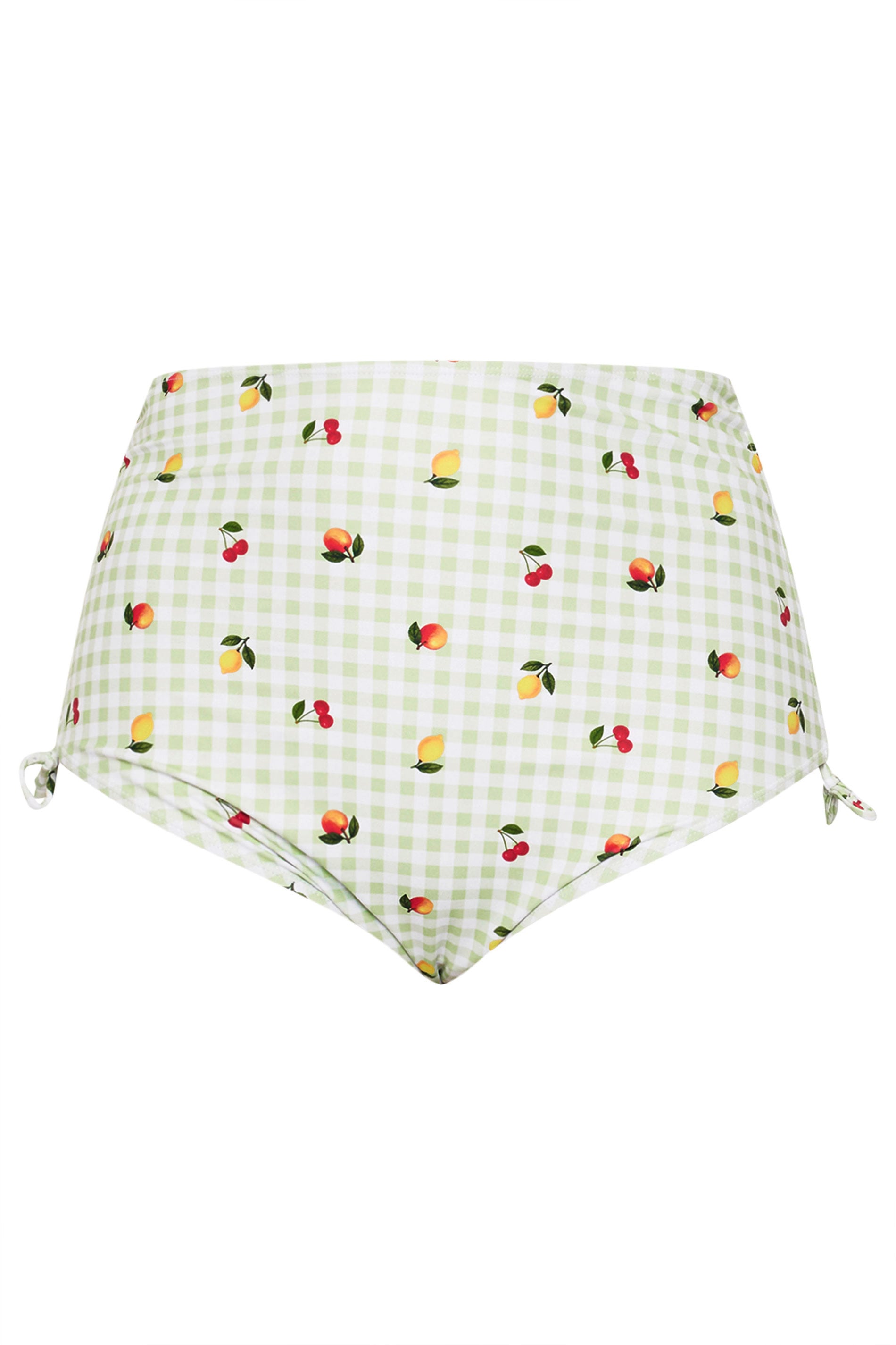 YOURS Plus Size Green Gingham Fruit Print Super High Waist Bikini Brief | Yours Clothing 6