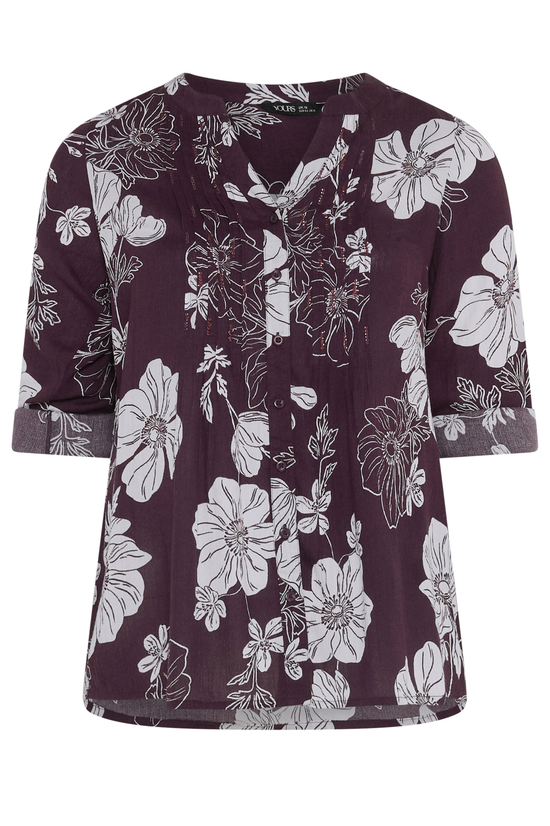 YOURS Plus Size Purple Floral Pintuck Top | Yours Clothing 5
