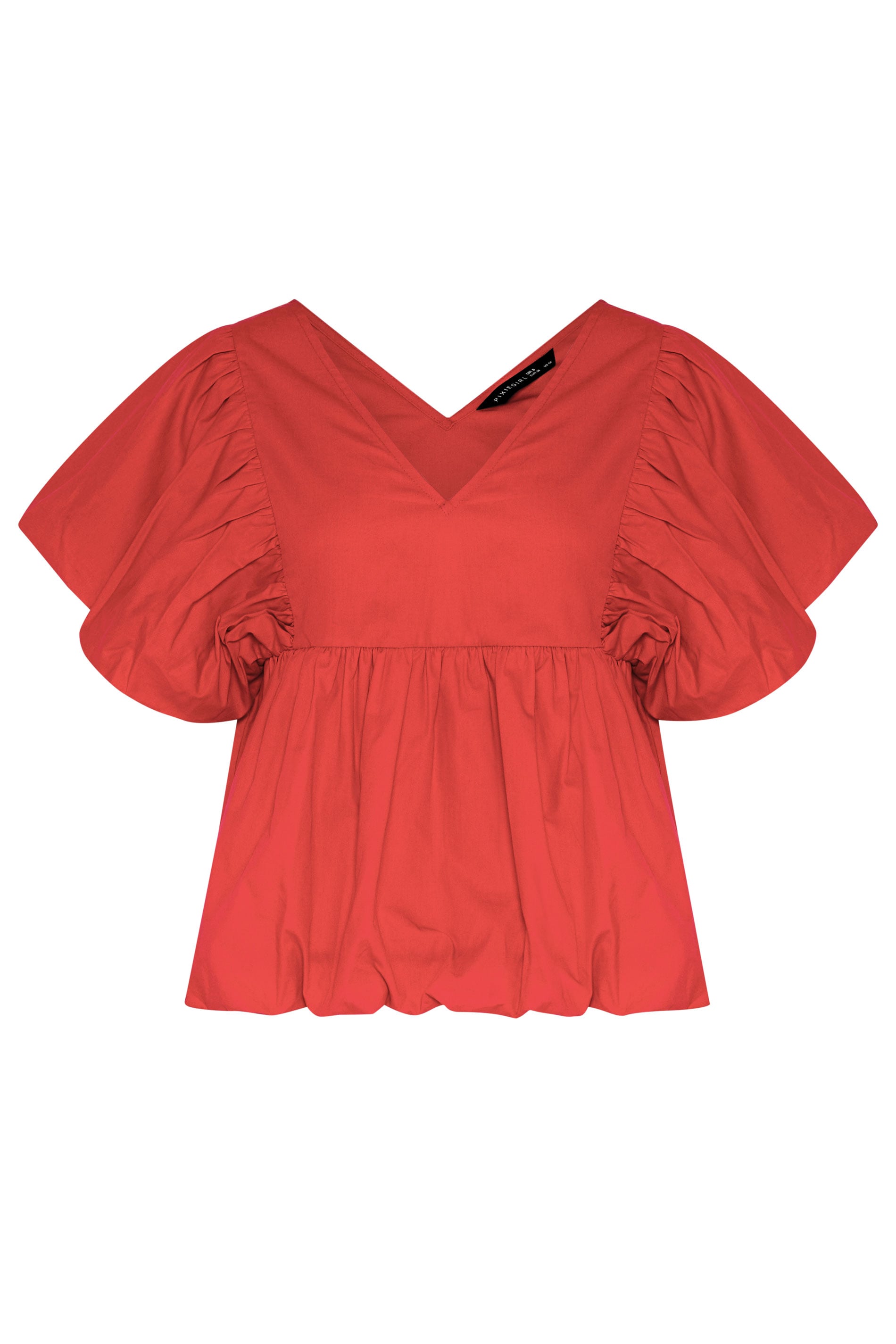 PixieGirl Petite Women's Red Cotton Puff Sleeve Top | PixieGirl 5