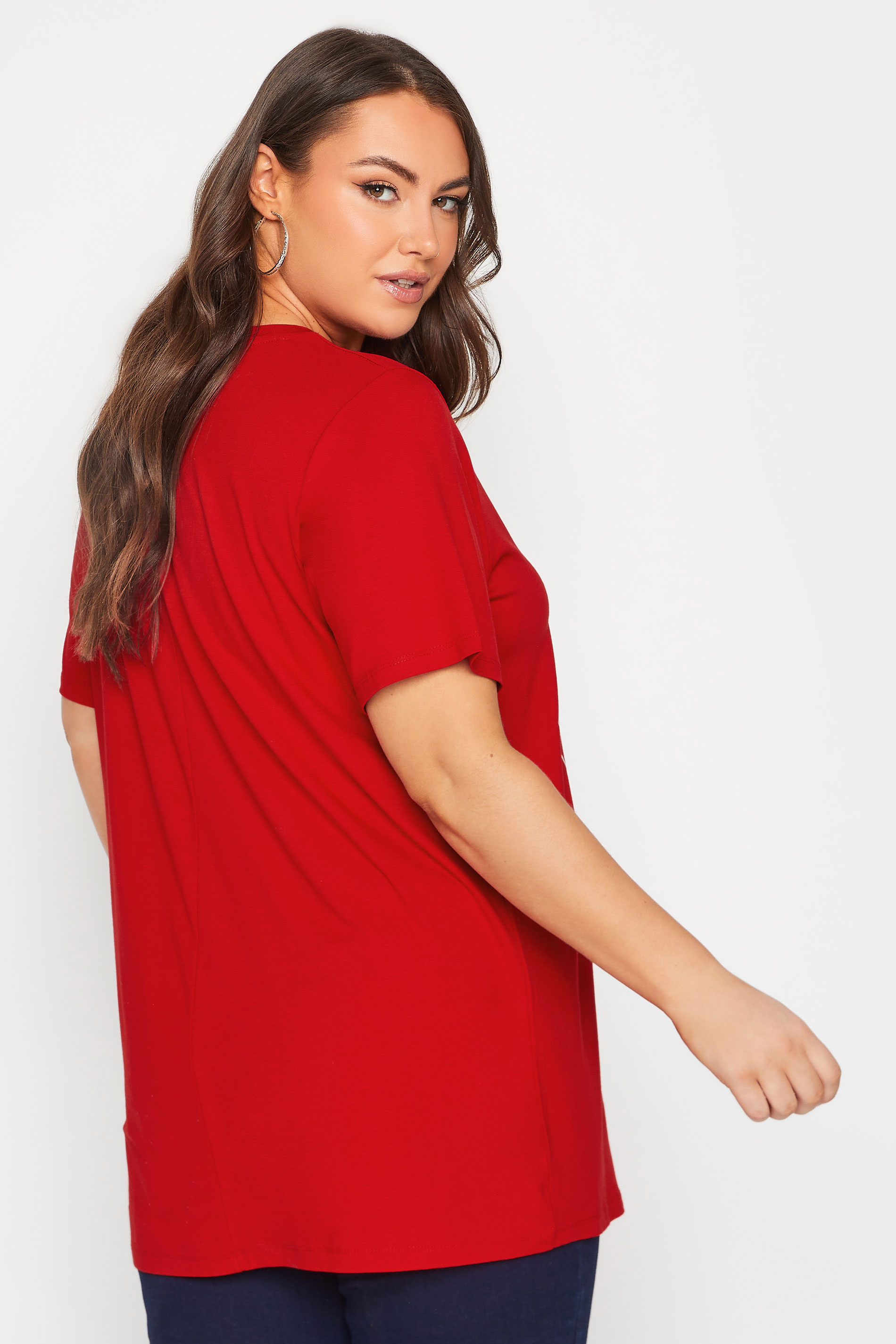 YOURS Curve Plus Size Red Floral Foil Print T-Shirt | Yours Clothing  3